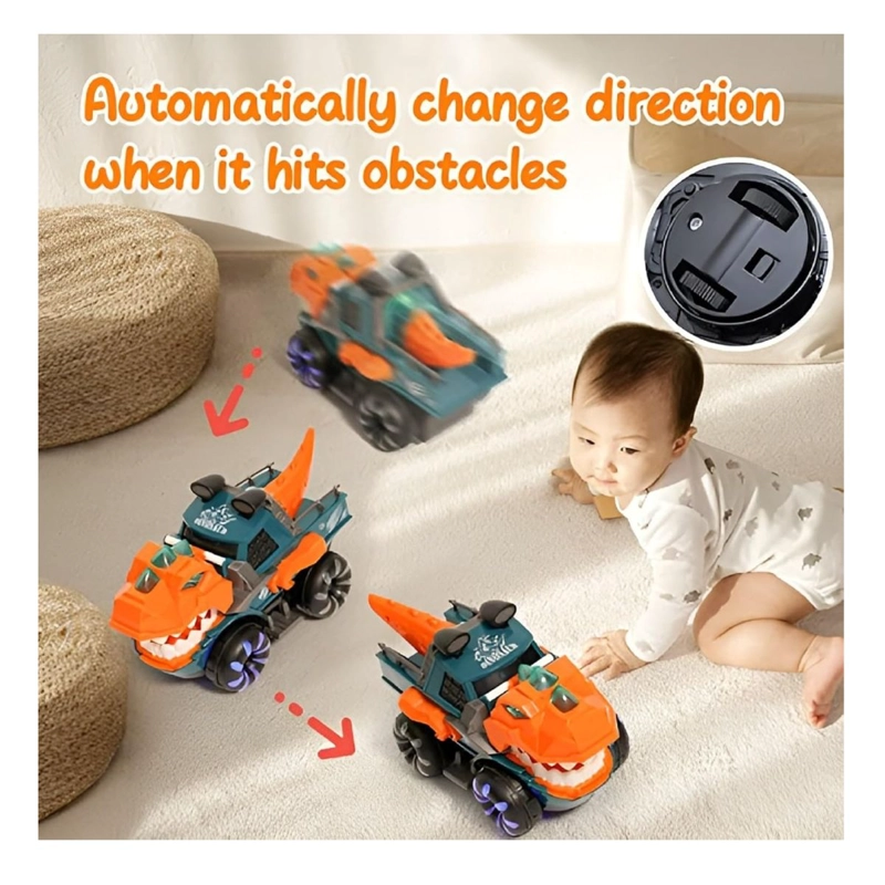 CARRO DINOSAURIO CON LUCES Y SONIDO REALISTA GIRA 360° PARA NIÑOS - 2