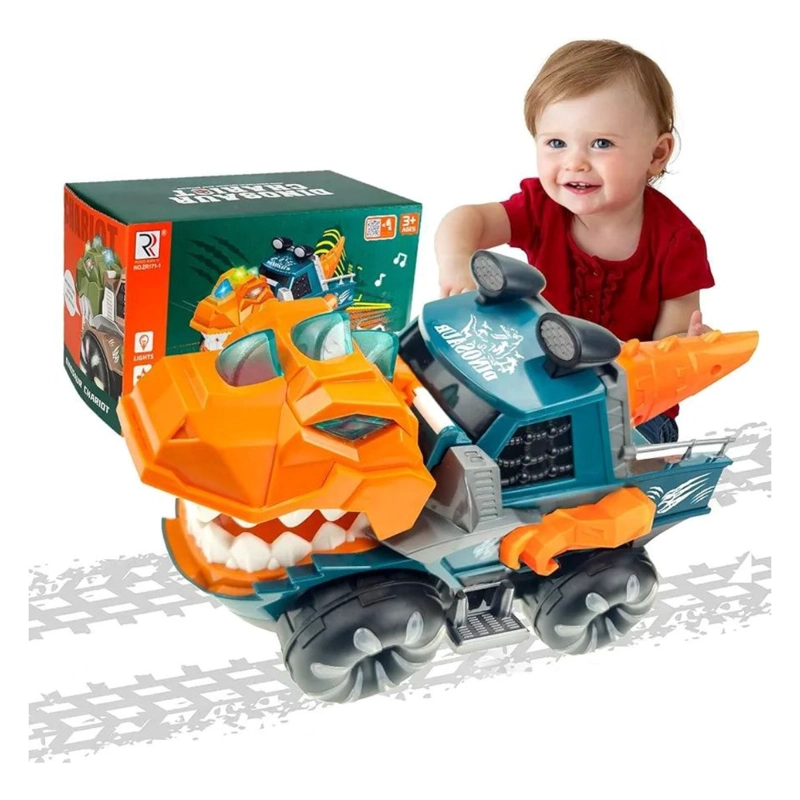 CARRO DINOSAURIO CON LUCES Y SONIDO REALISTA GIRA 360° PARA NIÑOS - 9