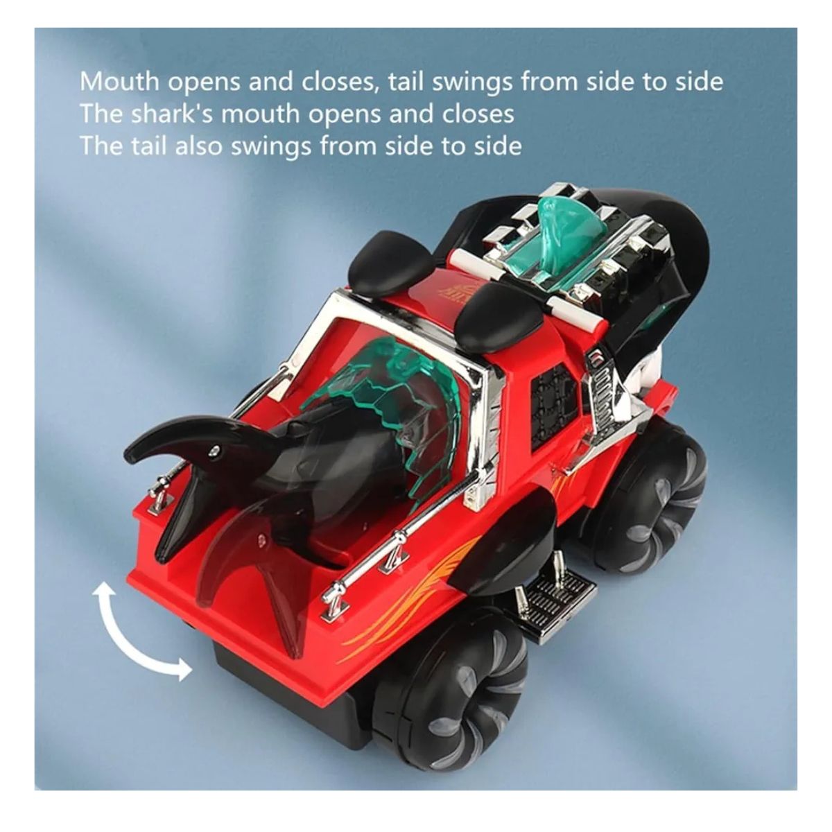 CARRO TIBURON CON LUCES Y SONIDO REALISTA GIRA 360° PARA NIÑOS ROJO - 3