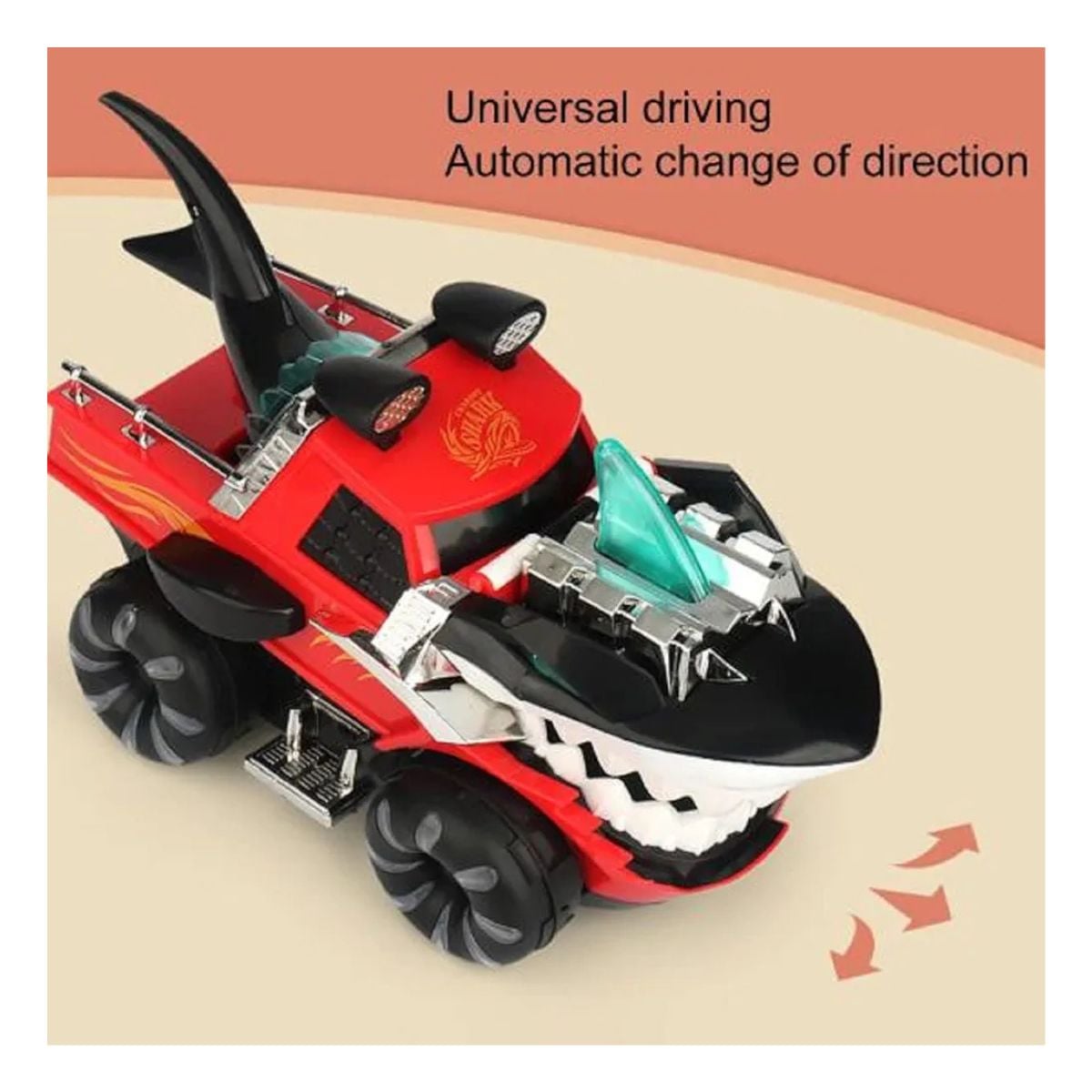 CARRO TIBURON CON LUCES Y SONIDO REALISTA GIRA 360° PARA NIÑOS ROJO - 4
