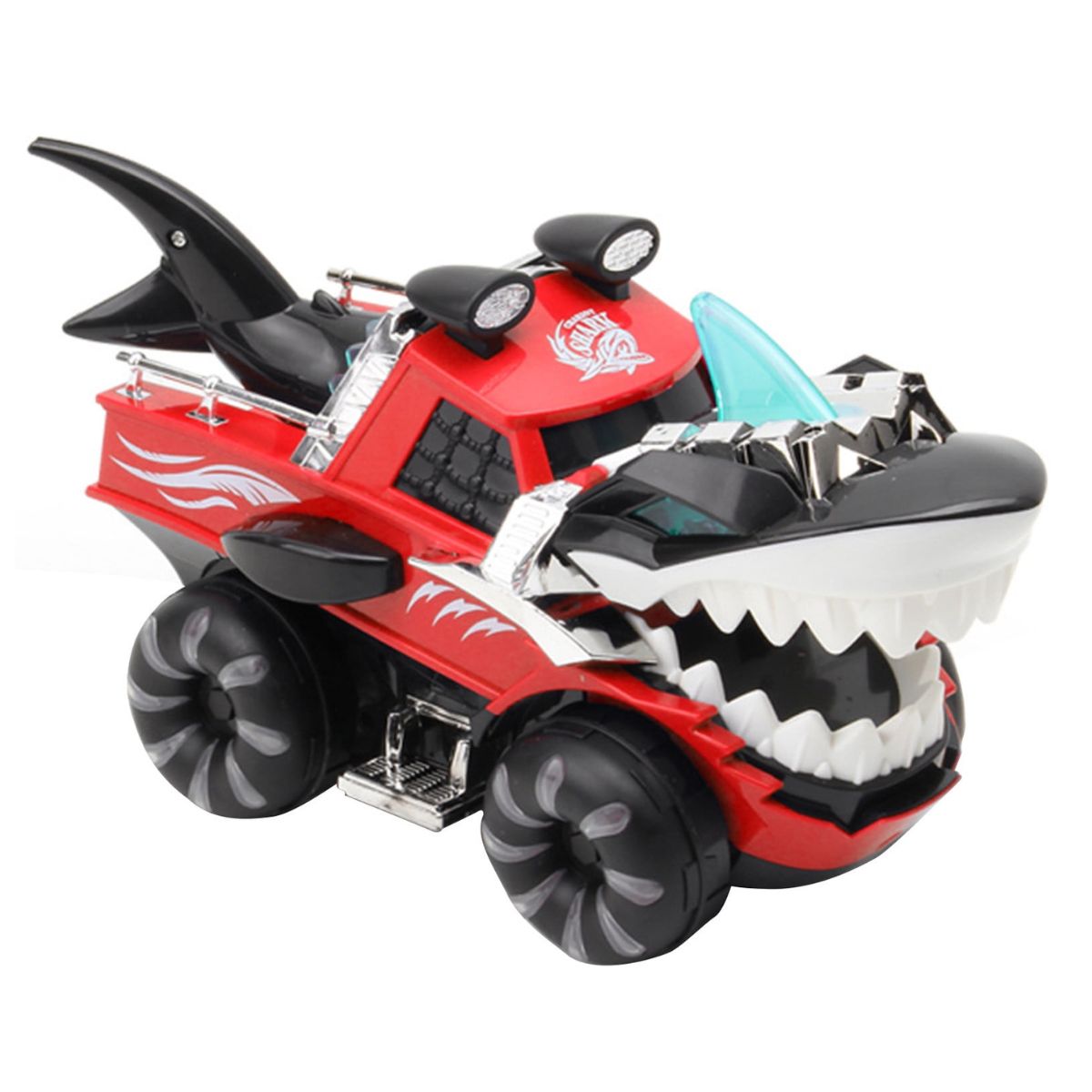 CARRO TIBURON CON LUCES Y SONIDO REALISTA GIRA 360° PARA NIÑOS ROJO - 7