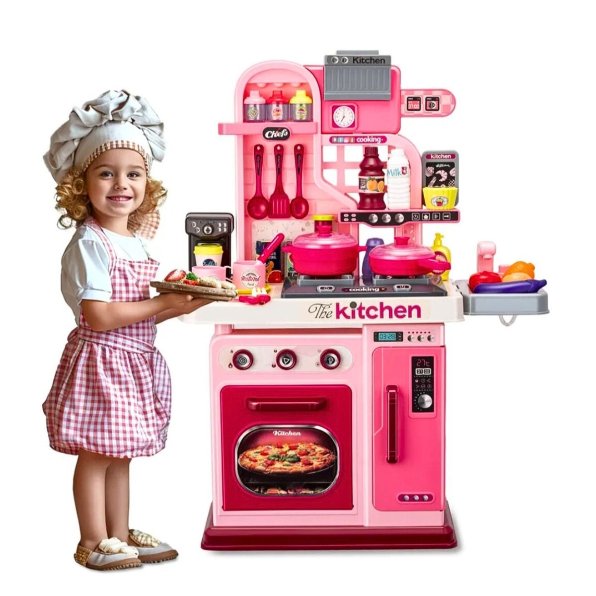 JUGUETE COCINA REAL PARA NIÑAS 53 PIEZAS CON LUZ SONIDO KITCHEN CHEF ROSADO - 1