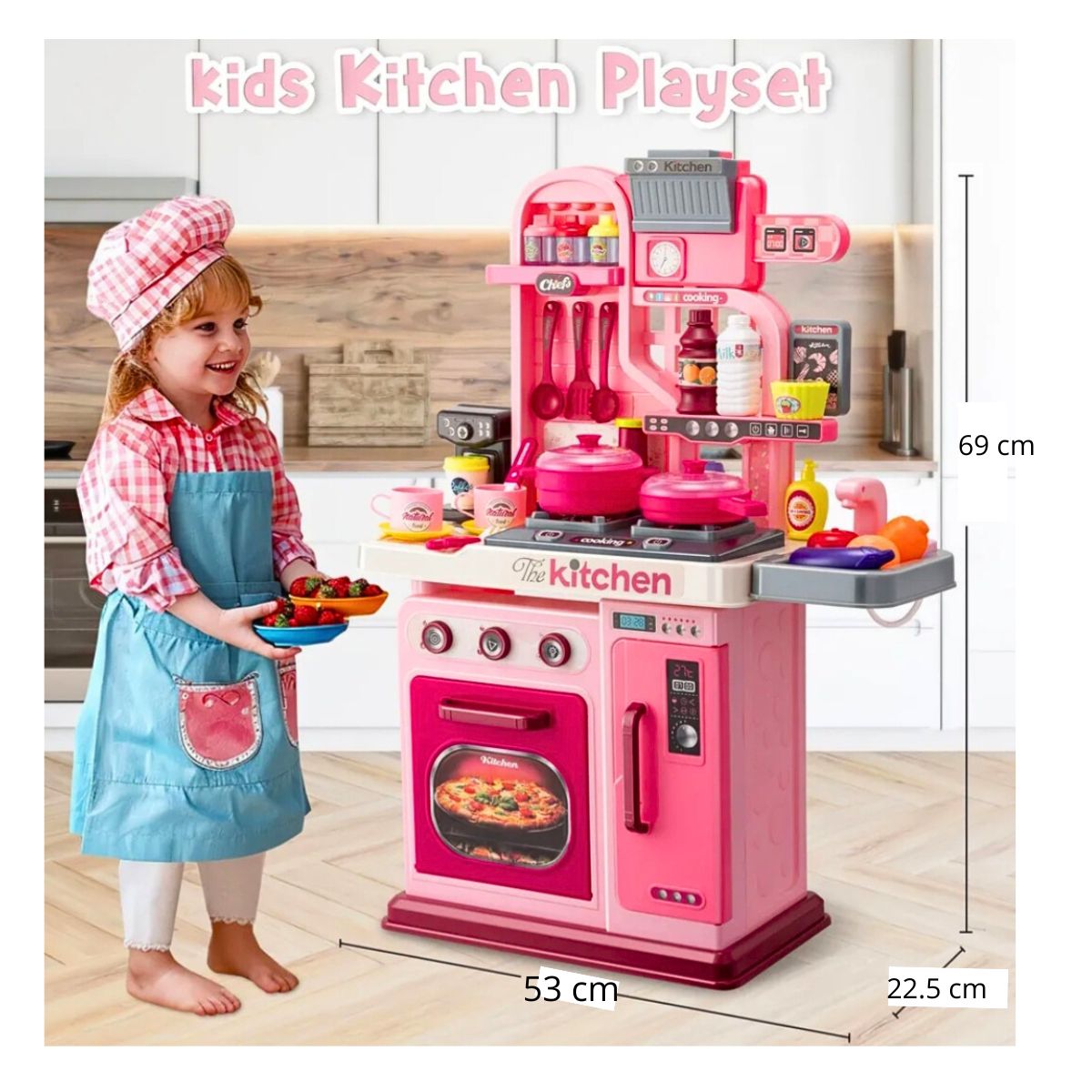 JUGUETE COCINA REAL PARA NIÑAS 53 PIEZAS CON LUZ SONIDO KITCHEN CHEF ROSADO - 3