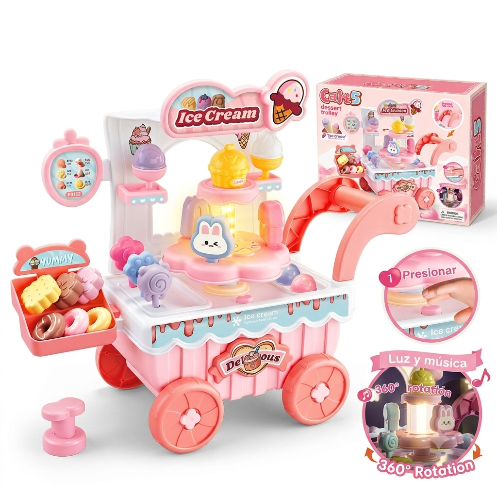 Heladería Carrito De Juguete Giratorio Con Música Y Luces, Incluye Accesorios - 1