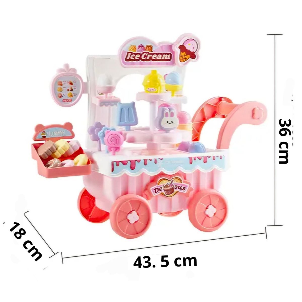 Heladería Carrito De Juguete Giratorio Con Música Y Luces, Incluye Accesorios - 2