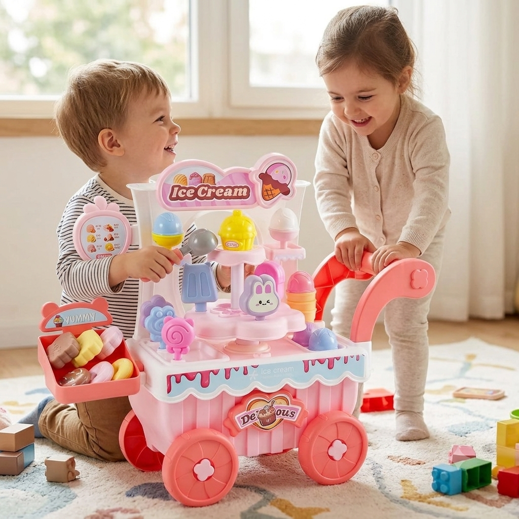 Heladería Carrito De Juguete Giratorio Con Música Y Luces, Incluye Accesorios - 7