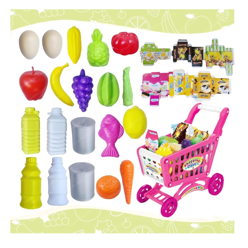 JUGUETE CARRITO DE COMPRAS 56 PIEZAS PARA NIÑAS SUPERMERCADO - 2