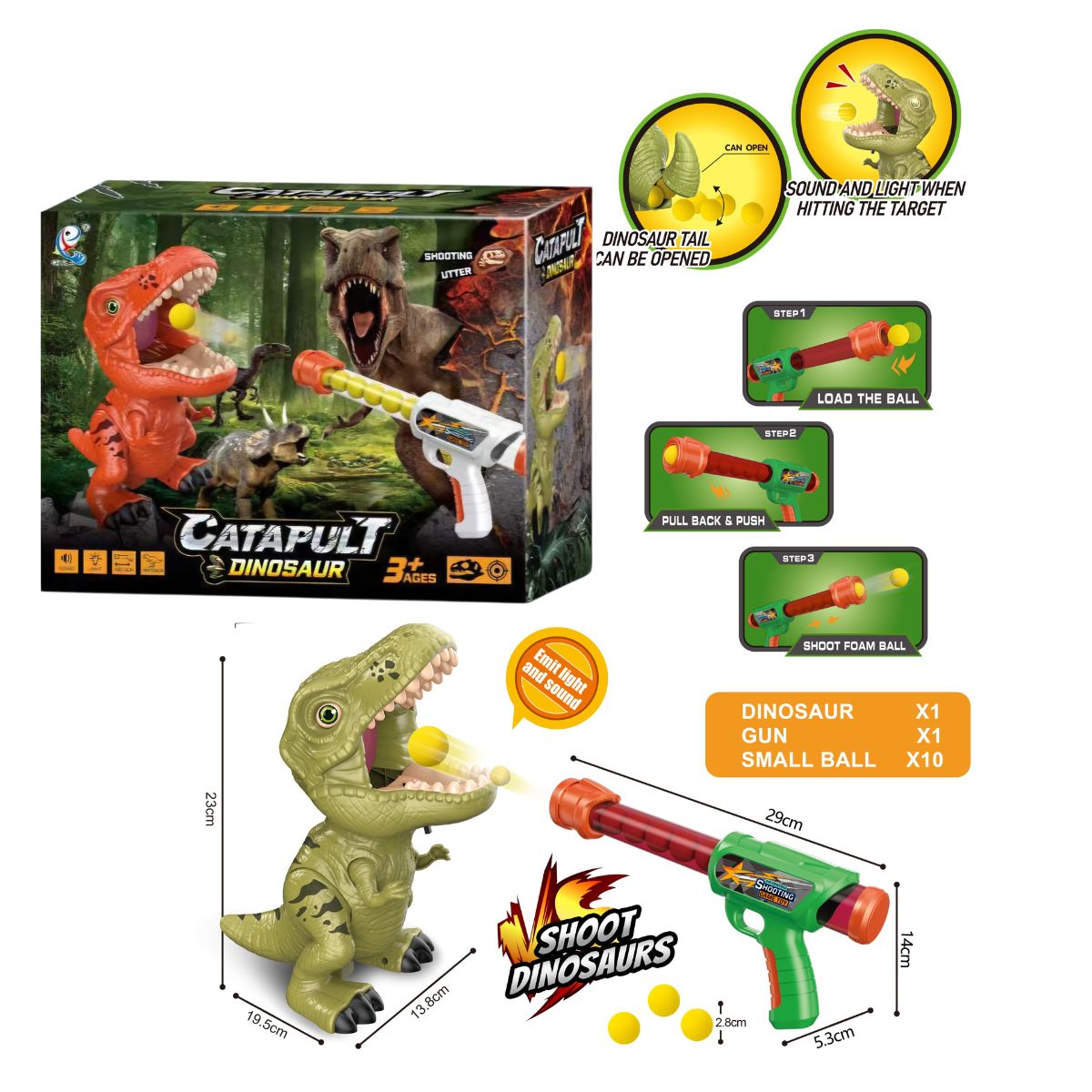 JUGUETE DE TIRO PISTOLA CON DINOSAURIO LUZ Y SONIDO CATAPULT - 7