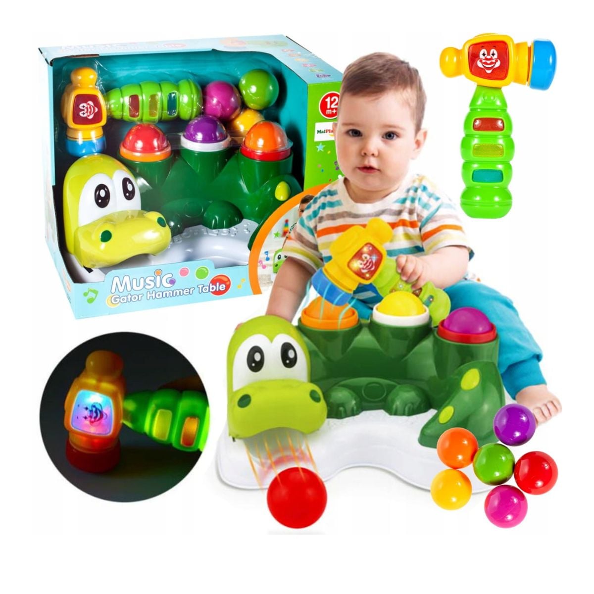 JUGUETE DE ENCAJE Y ESTIMULACION PARA BEBES CON MARTILLO MUSICAL CON LUZ - 1