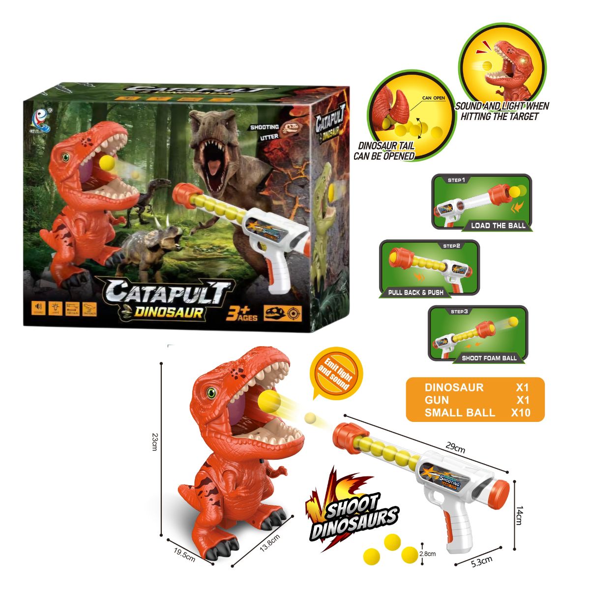 JUGUETE DE TIRO PISTOLA CON DINOSAURIO LUZ Y SONIDO CATAPULT DINOSAUR JUEGO DE PUNTERIA - 6
