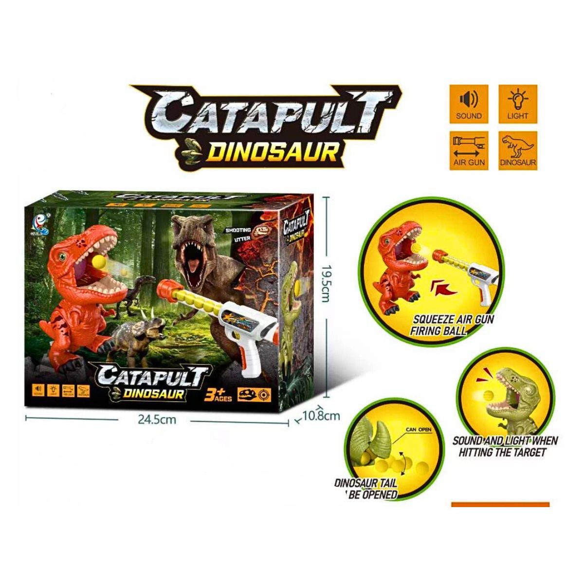JUGUETE DE TIRO PISTOLA CON DINOSAURIO LUZ Y SONIDO CATAPULT DINOSAUR JUEGO DE PUNTERIA - 9