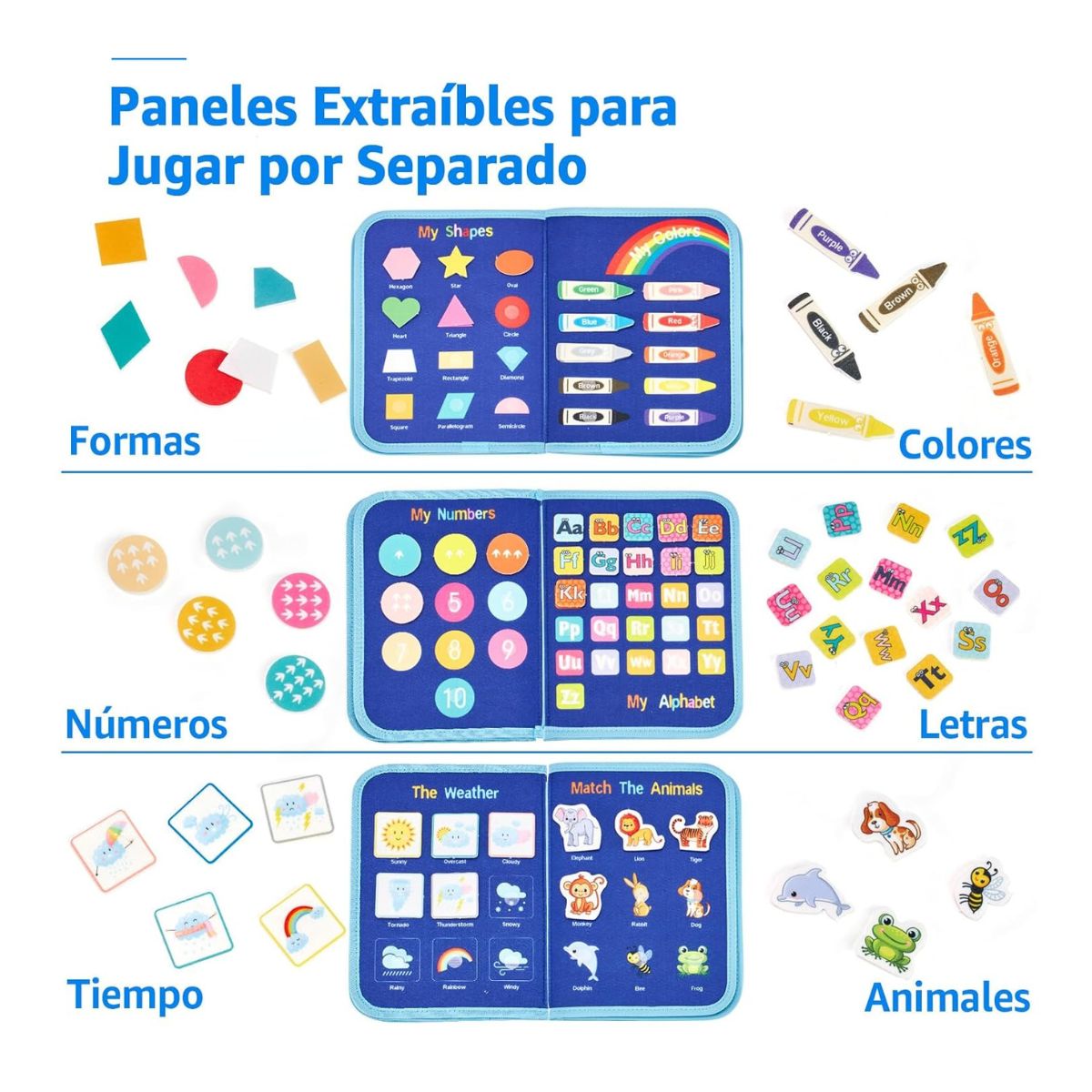 JUEGO LIBRO SENSORIAL DE ACTIVIDADES MONTESSORI PARA NIÑOS REUTILIZABLE - 4