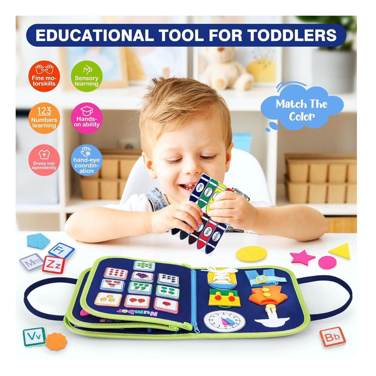 JUEGO LIBRO SENSORIAL DE ACTIVIDADES MONTESSORI PARA NIÑOS REUTILIZABLE - 7