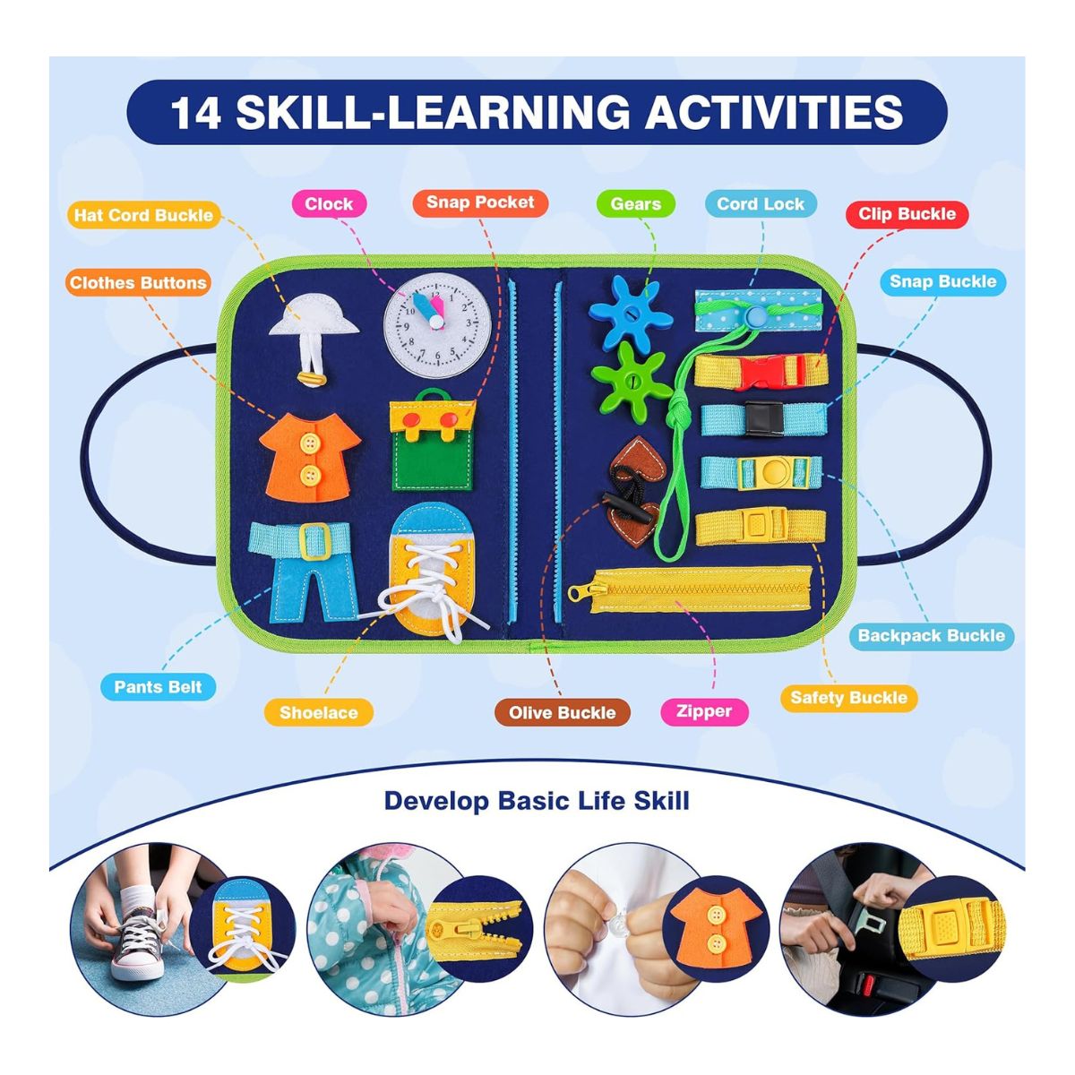 JUEGO LIBRO SENSORIAL DE ACTIVIDADES MONTESSORI PARA NIÑOS REUTILIZABLE - 10