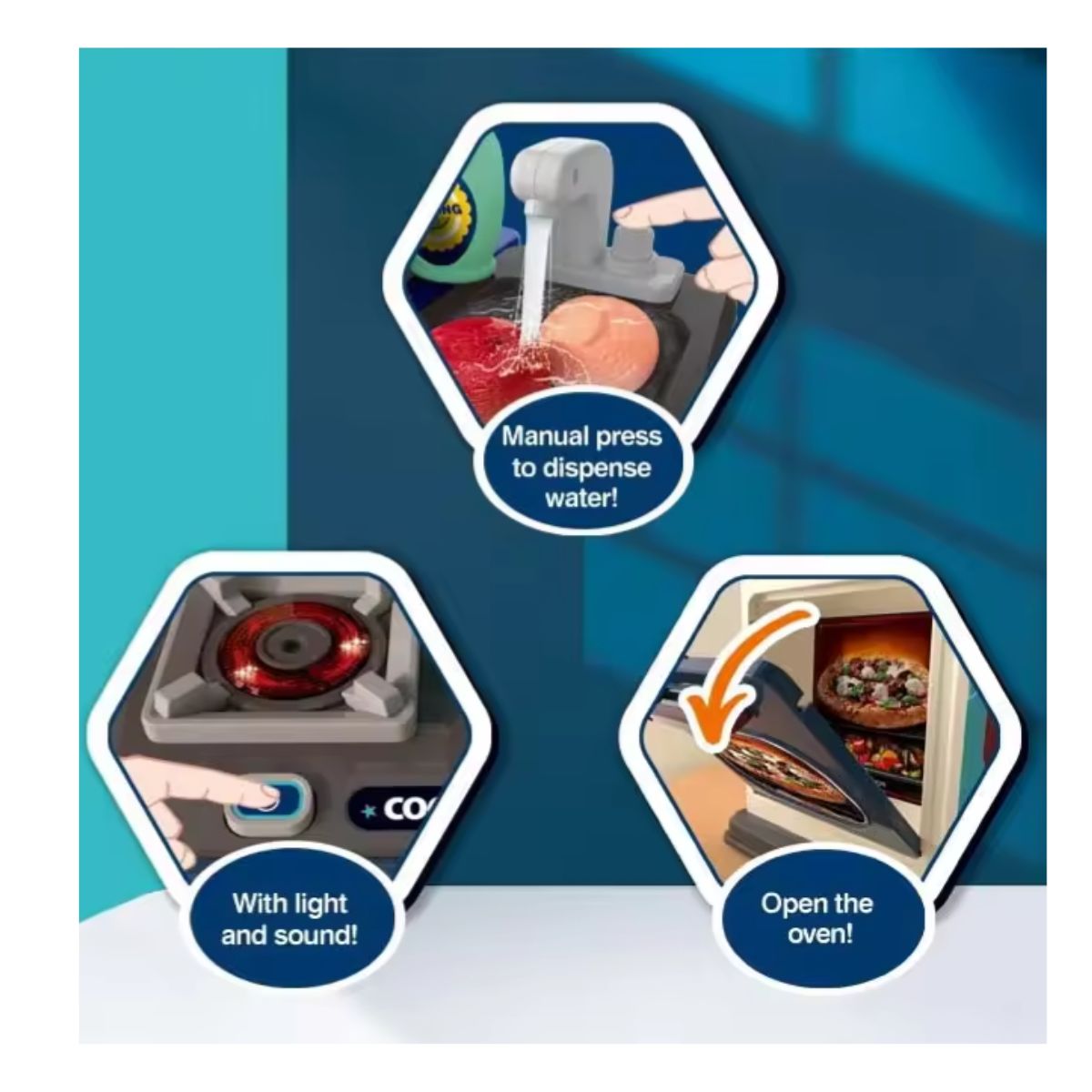 JUGUETE COCINA PARA NIÑOS 53 PIEZAS CON LUZ Y SONIDO UNISEX - 10