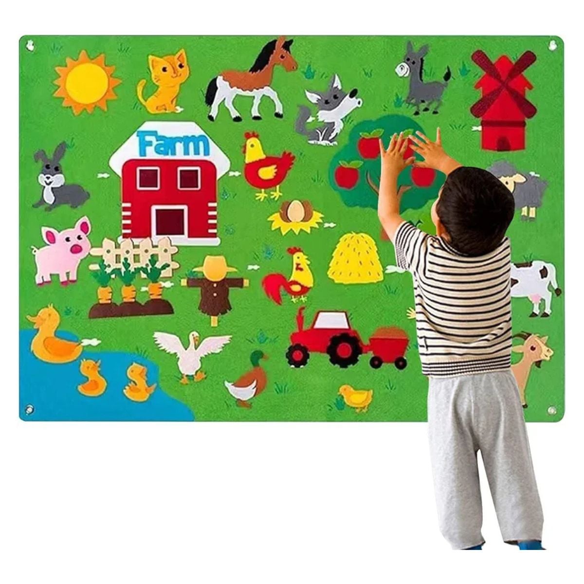 ALFOMBRA DIDACTICA MONTESSORI DE FIELTRO GRANJA PARA NIÑOS MURAL 105X75CM REUTILIZABLE - 1