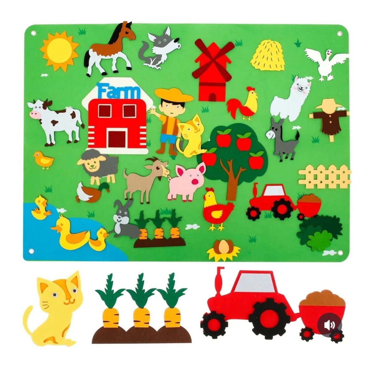 ALFOMBRA DIDACTICA MONTESSORI DE FIELTRO GRANJA PARA NIÑOS MURAL 105X75CM REUTILIZABLE - 2