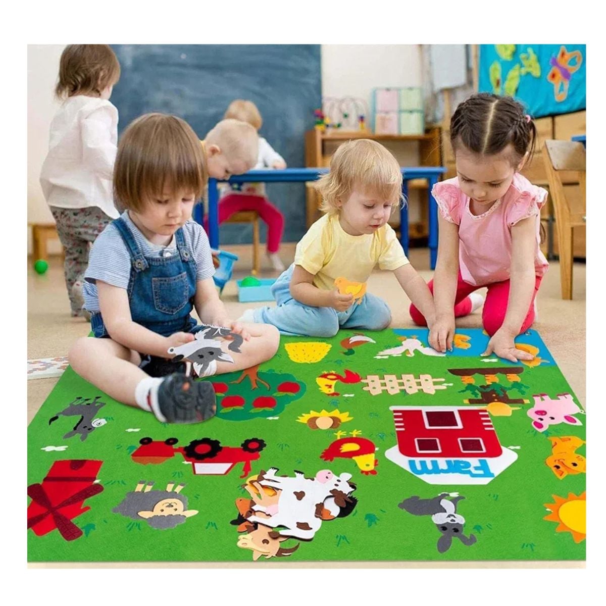 ALFOMBRA DIDACTICA MONTESSORI DE FIELTRO GRANJA PARA NIÑOS MURAL 105X75CM REUTILIZABLE - 3