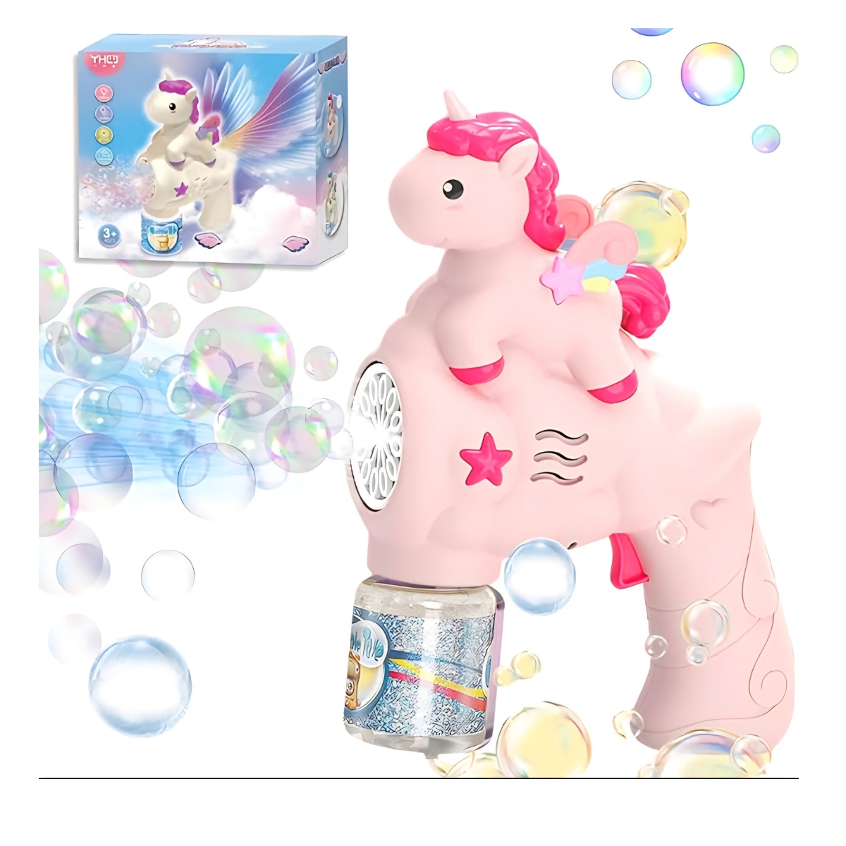 PISTOLA DE BURBUJAS UNICORNIO CON LUZ JUGUETE PARA NIÑAS ROSA - 1