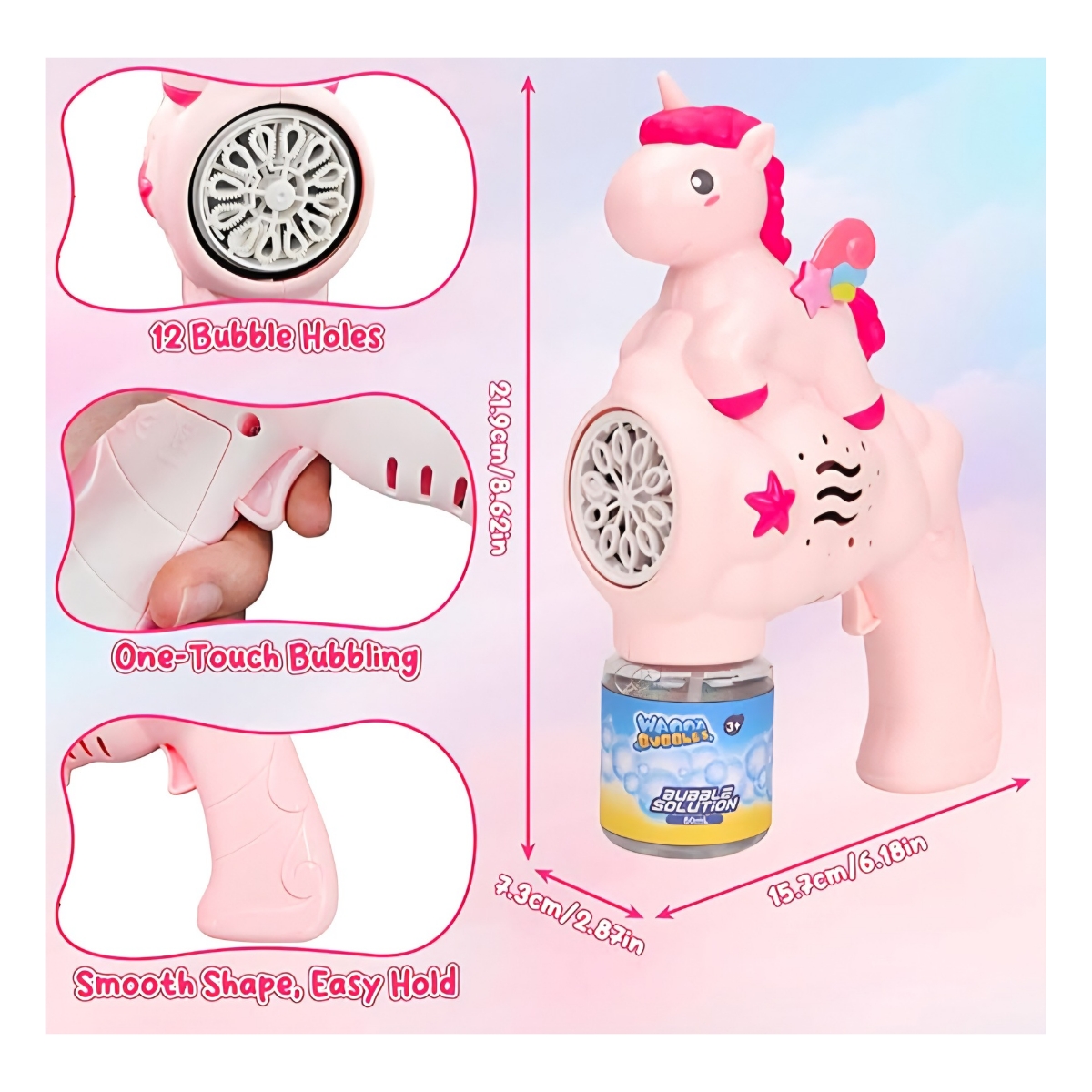 PISTOLA DE BURBUJAS UNICORNIO CON LUZ JUGUETE PARA NIÑAS ROSA - 2