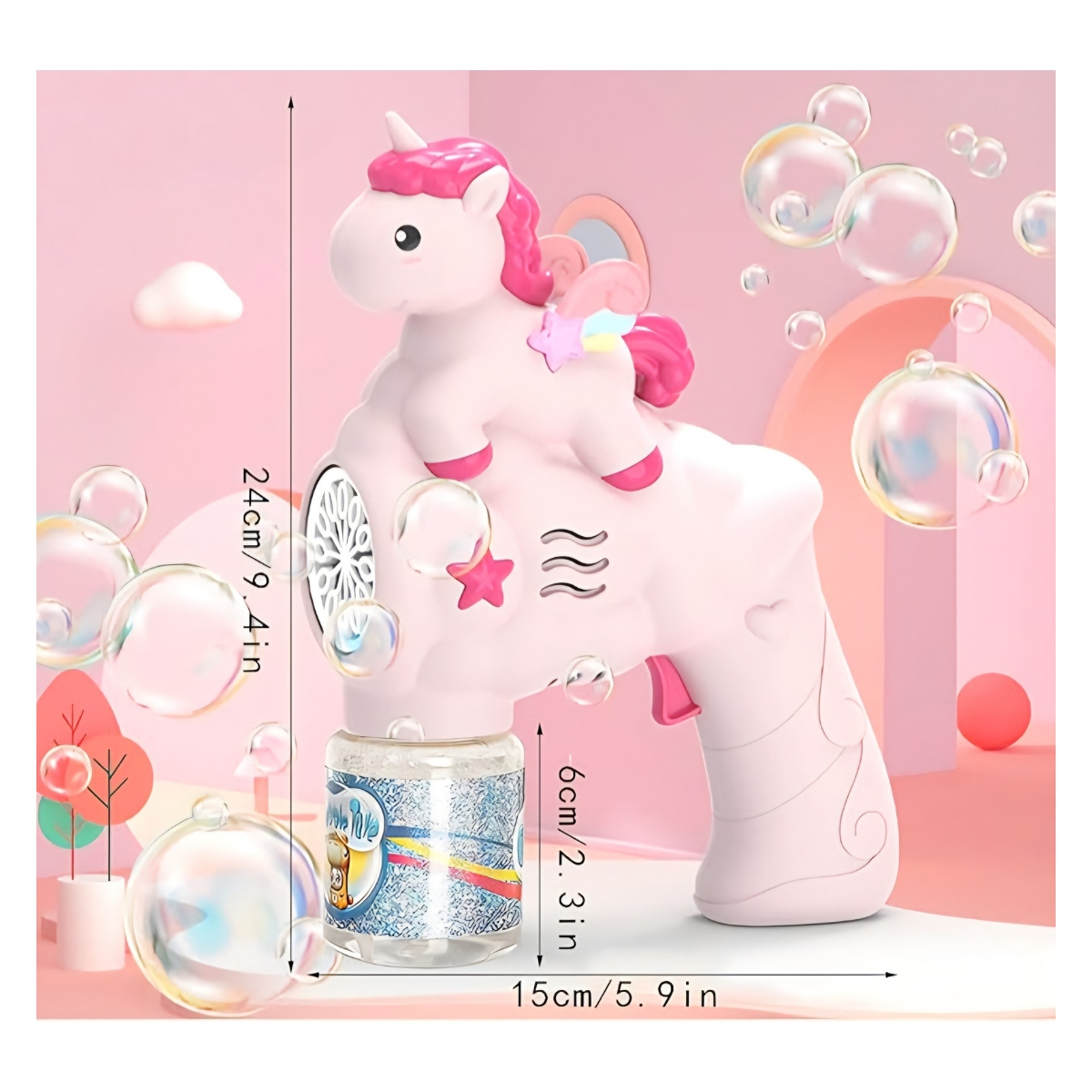 PISTOLA DE BURBUJAS UNICORNIO CON LUZ JUGUETE PARA NIÑAS ROSA - 3