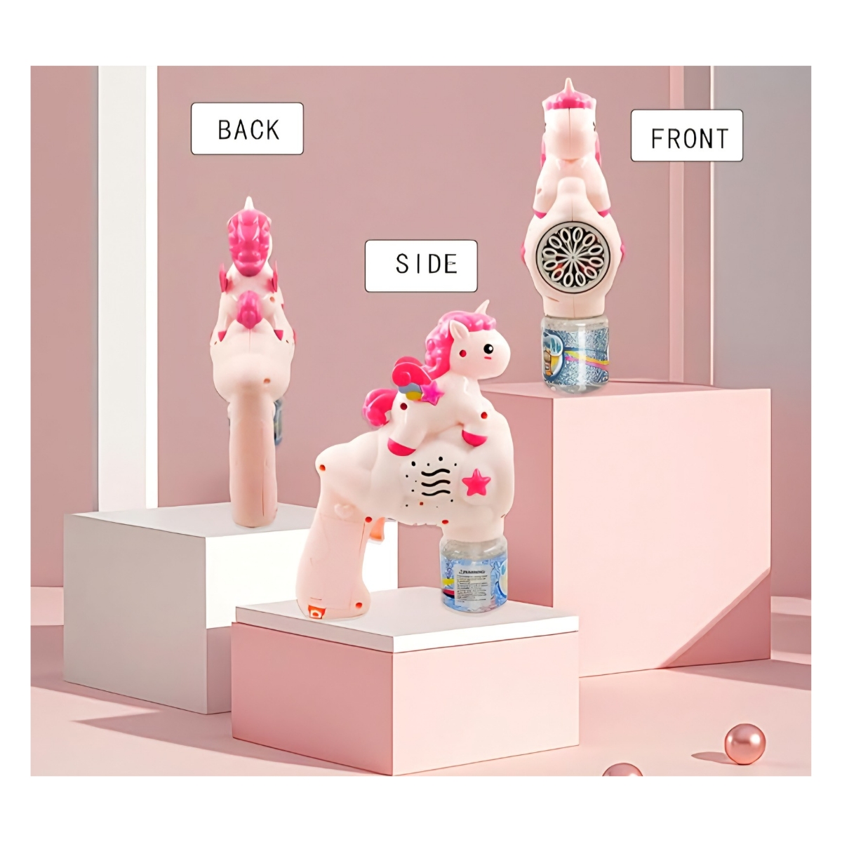 PISTOLA DE BURBUJAS UNICORNIO CON LUZ JUGUETE PARA NIÑAS ROSA - 5