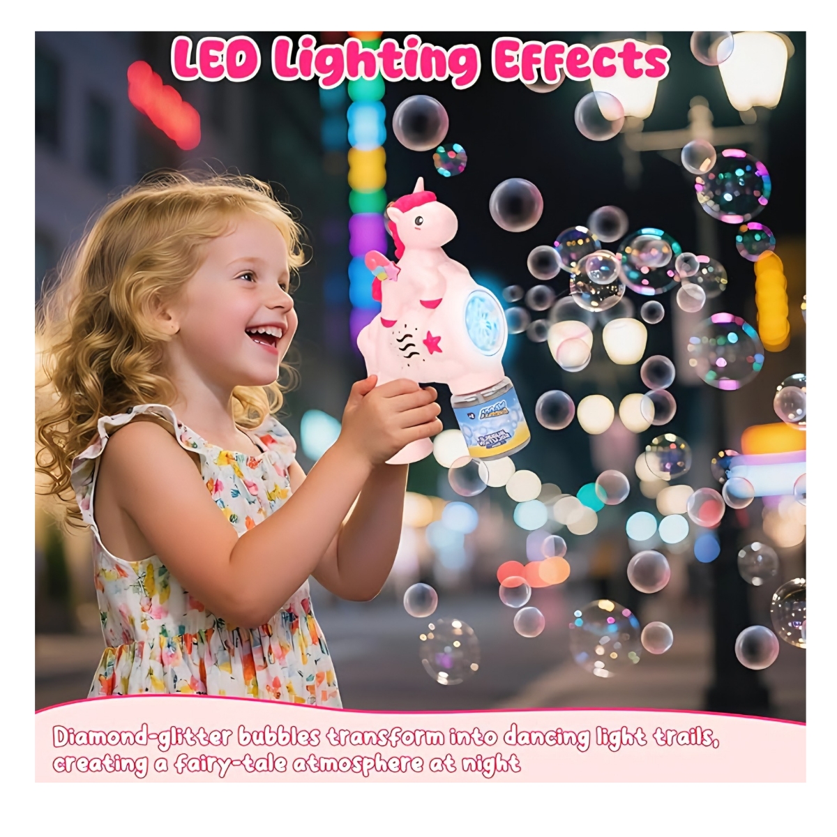 PISTOLA DE BURBUJAS UNICORNIO CON LUZ JUGUETE PARA NIÑAS ROSA - 6
