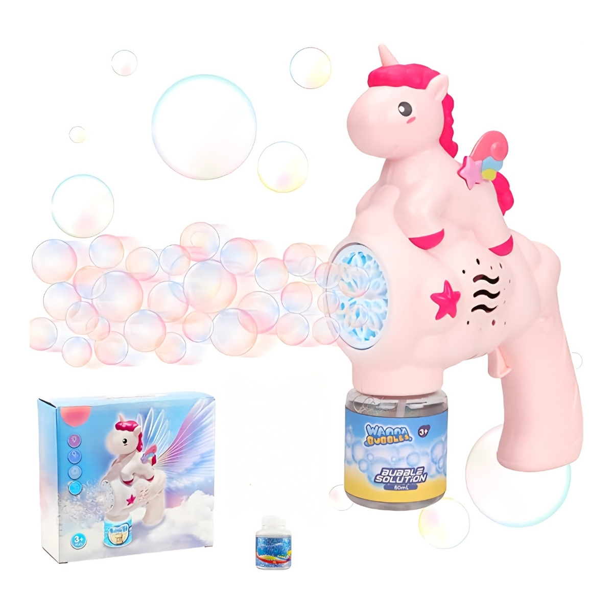 PISTOLA DE BURBUJAS UNICORNIO CON LUZ JUGUETE PARA NIÑAS ROSA - 7
