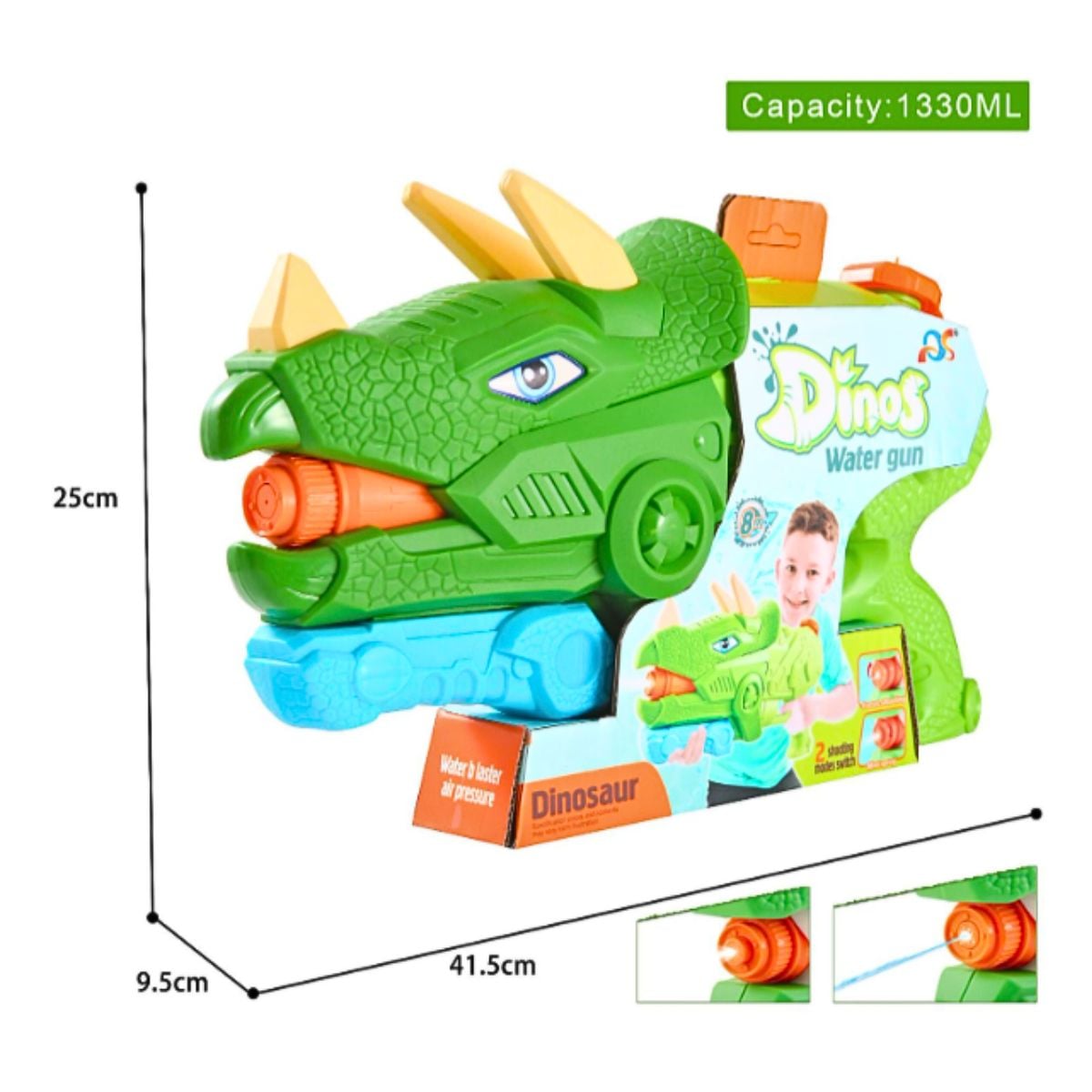 CHISGUETE PISTOLA DE AGUA WATER GUN DINOSAURIO TRICERATOPS 41 CM PARA NIÑOS - 3