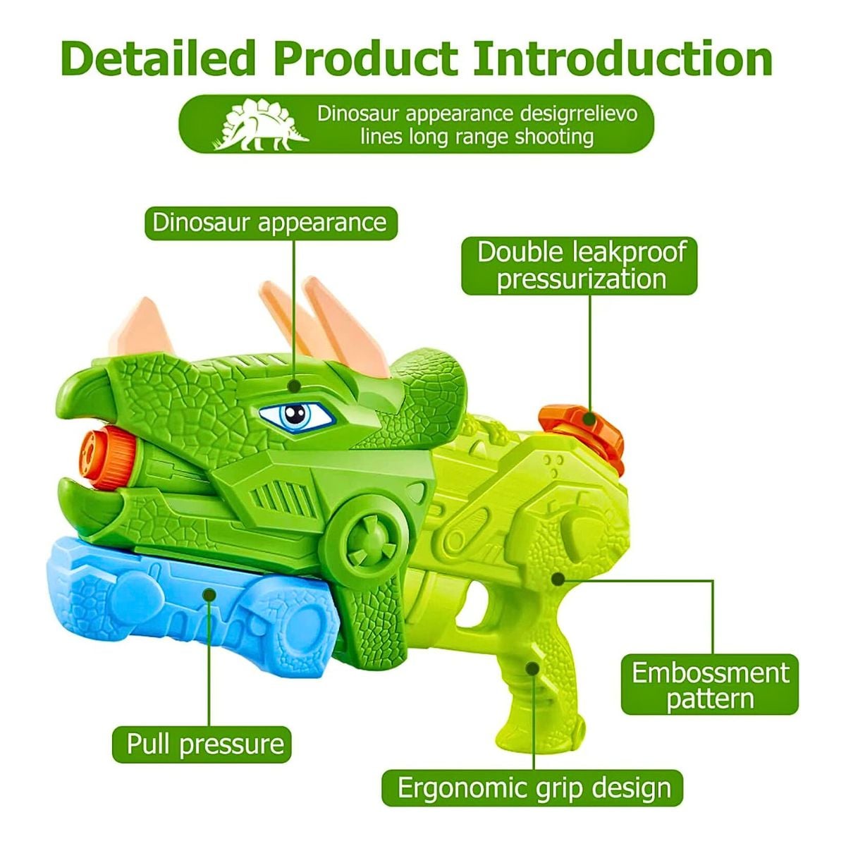 CHISGUETE PISTOLA DE AGUA WATER GUN DINOSAURIO TRICERATOPS 41 CM PARA NIÑOS - 6