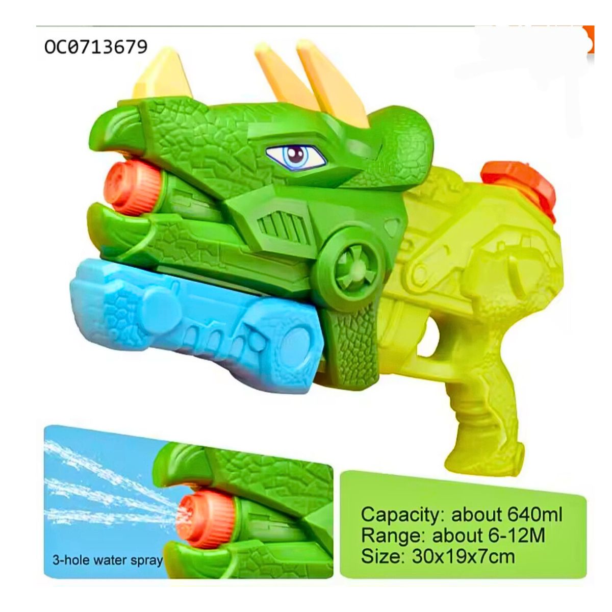 CHISGUETE PISTOLA DE AGUA WATER GUN DINOSAURIO TRICERATOPS 41 CM PARA NIÑOS - 7