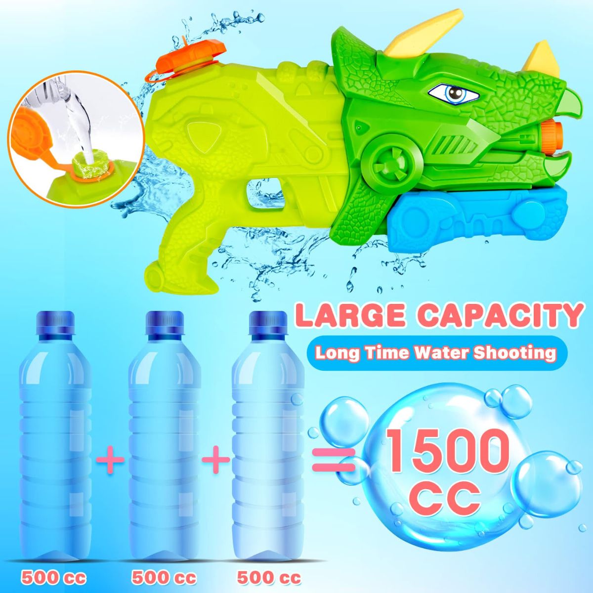 CHISGUETE PISTOLA DE AGUA WATER GUN DINOSAURIO TRICERATOPS 41 CM PARA NIÑOS - 9