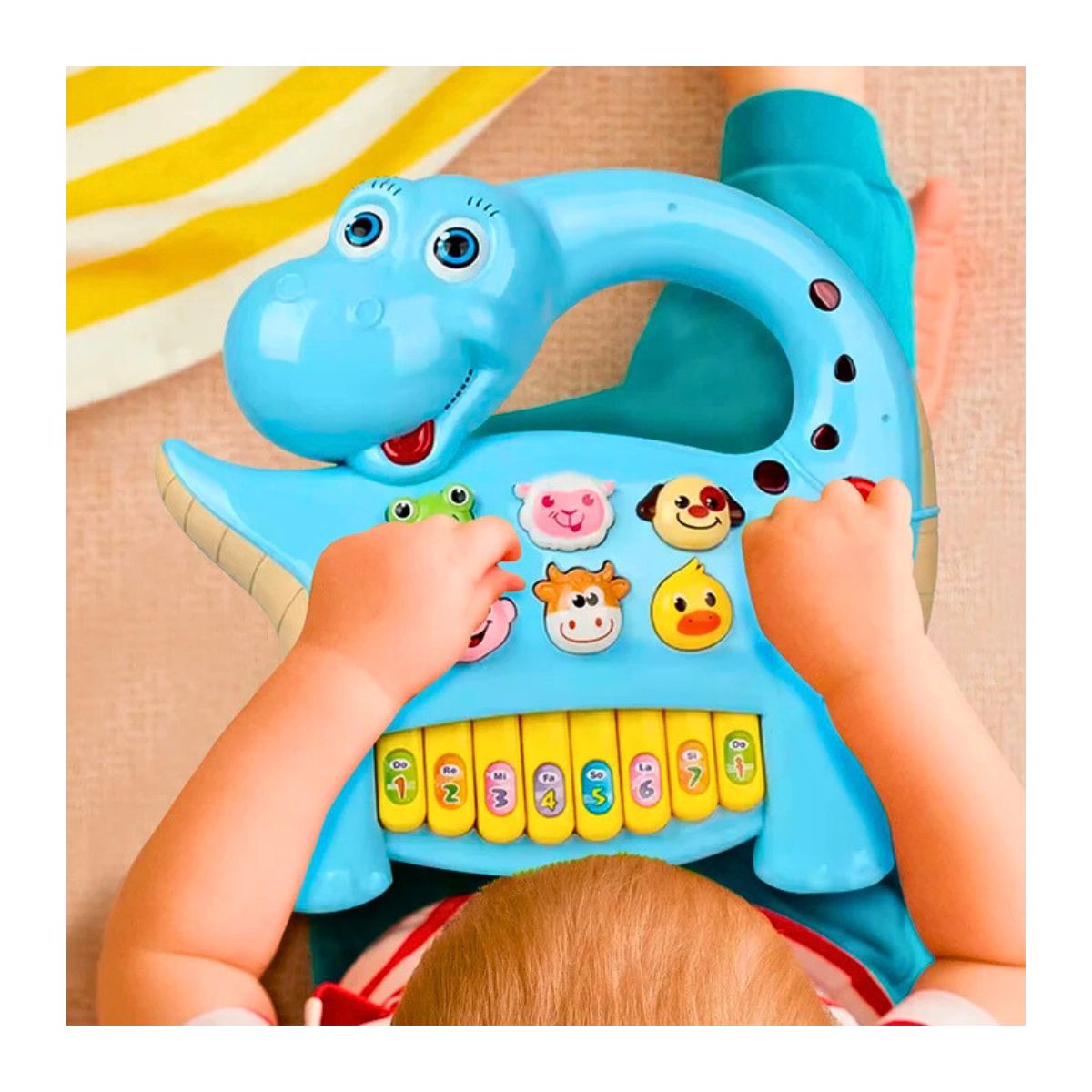 PIANO MUSICAL MODELO DINOSAURIO DIDÁCTICO PARA BEBES CELESTE - 7