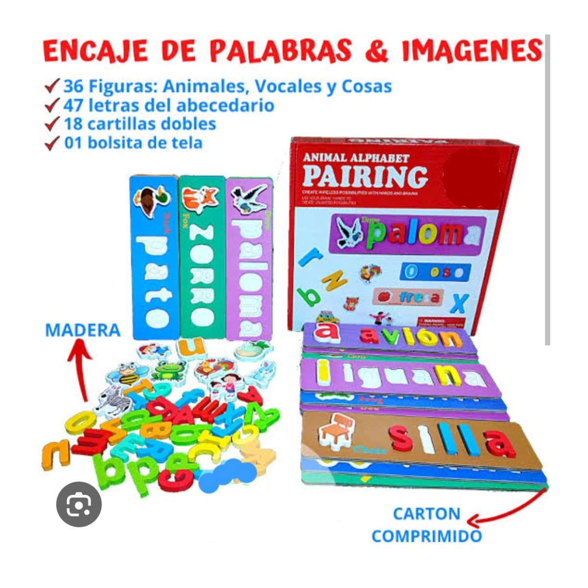 JUEGO EDUCATIVO FORMANDO PALABRAS ENCAJE PARA NIÑOS PAIRING - 6