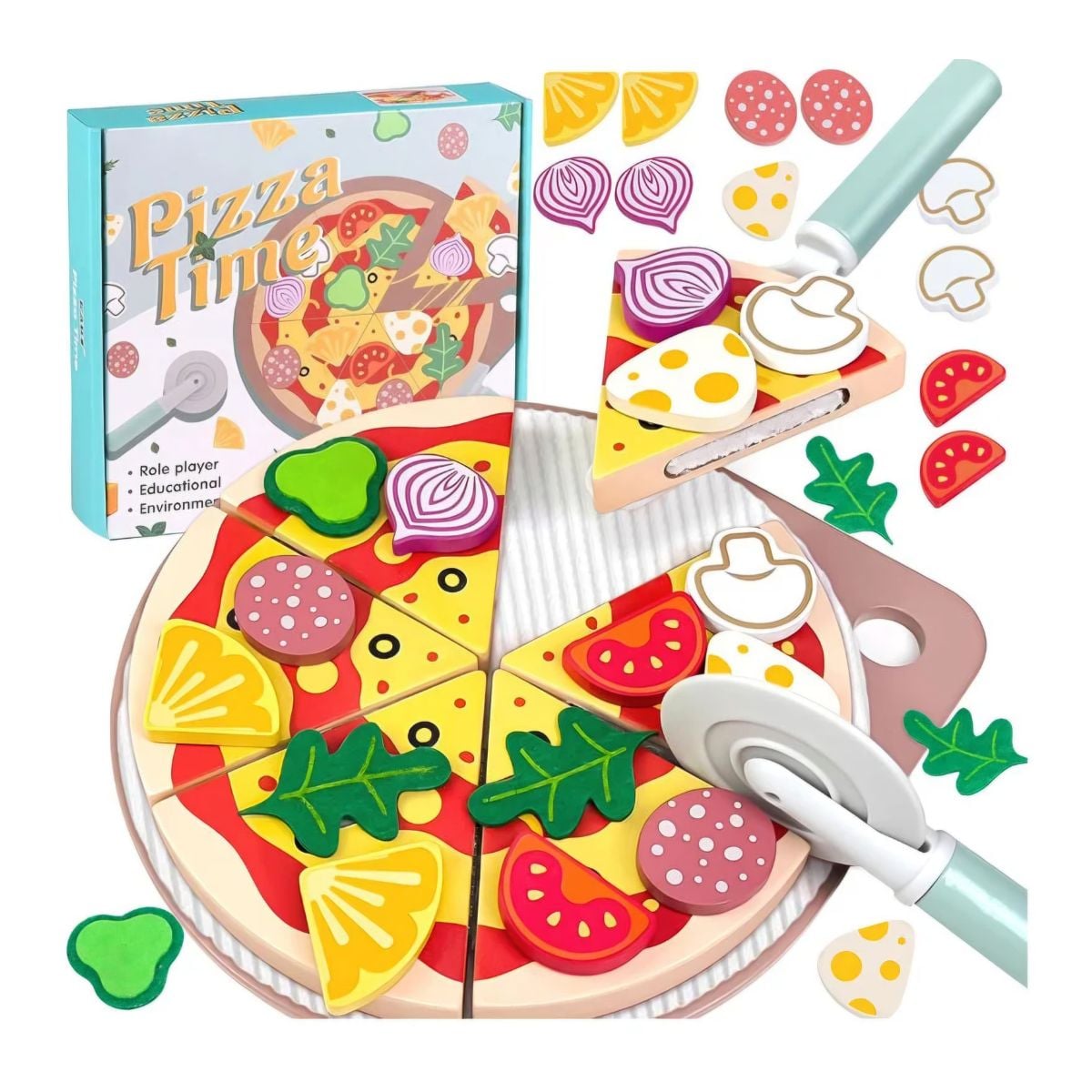 JUGUETE PIZZA DE MADERA DIDACTICO 25 PCS PARA NIÑOS ARMABLE - 1
