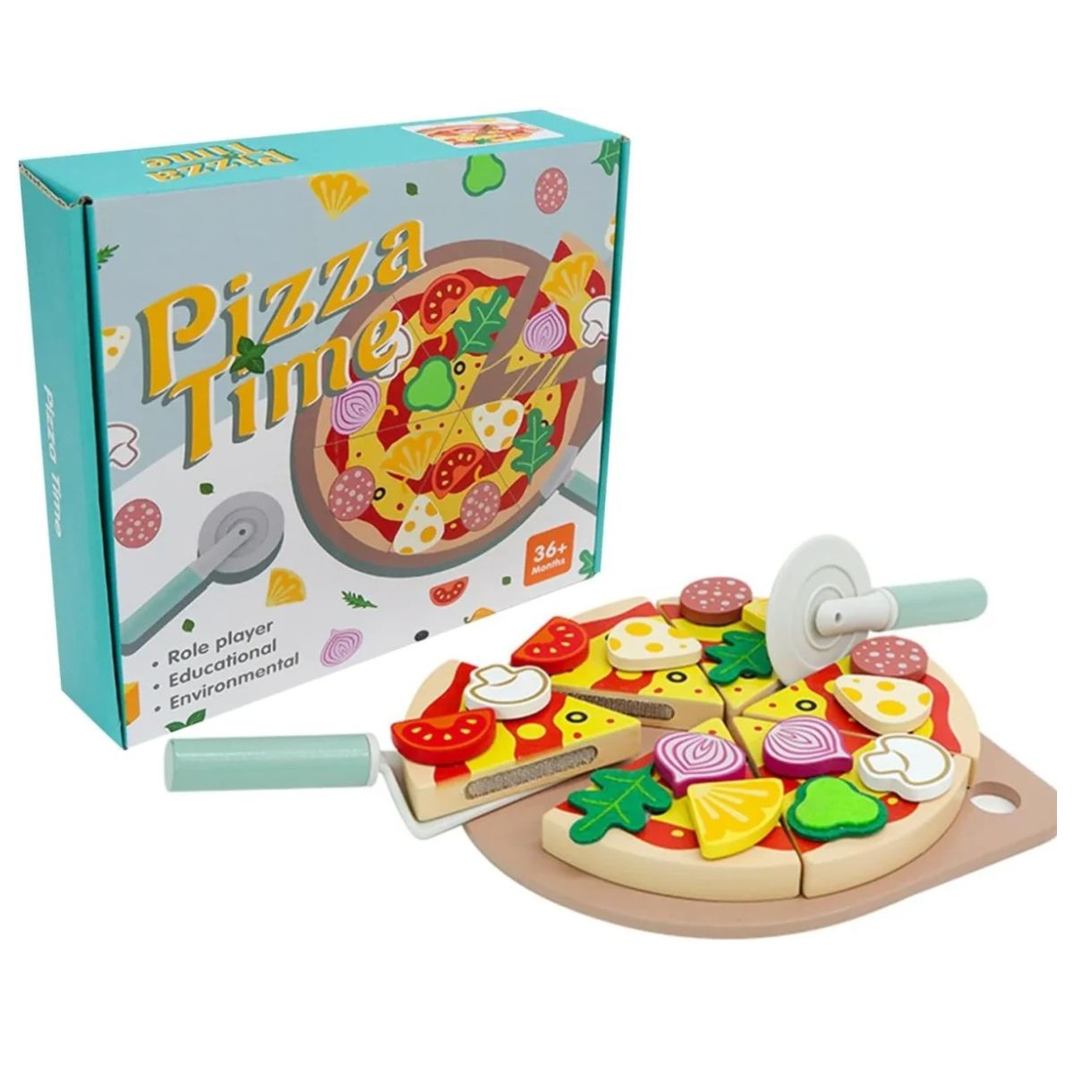 JUGUETE PIZZA DE MADERA DIDACTICO 25 PCS PARA NIÑOS ARMABLE - 2