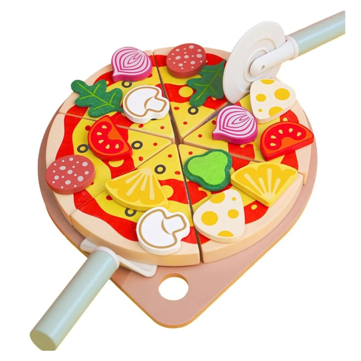 JUGUETE PIZZA DE MADERA DIDACTICO 25 PCS PARA NIÑOS ARMABLE - 3
