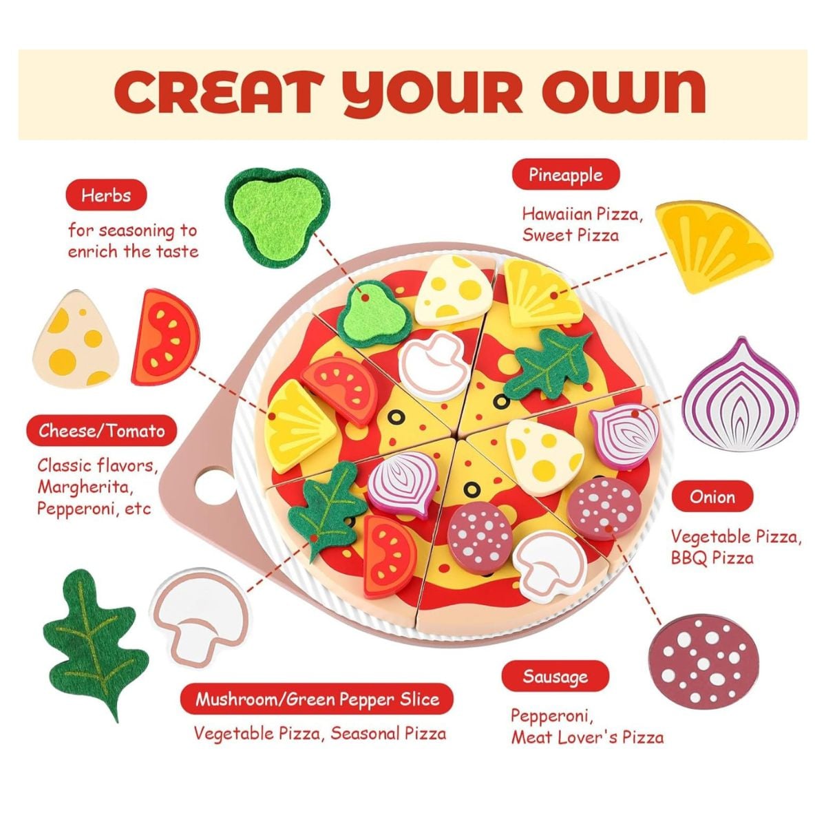 JUGUETE PIZZA DE MADERA DIDACTICO 25 PCS PARA NIÑOS ARMABLE - 5