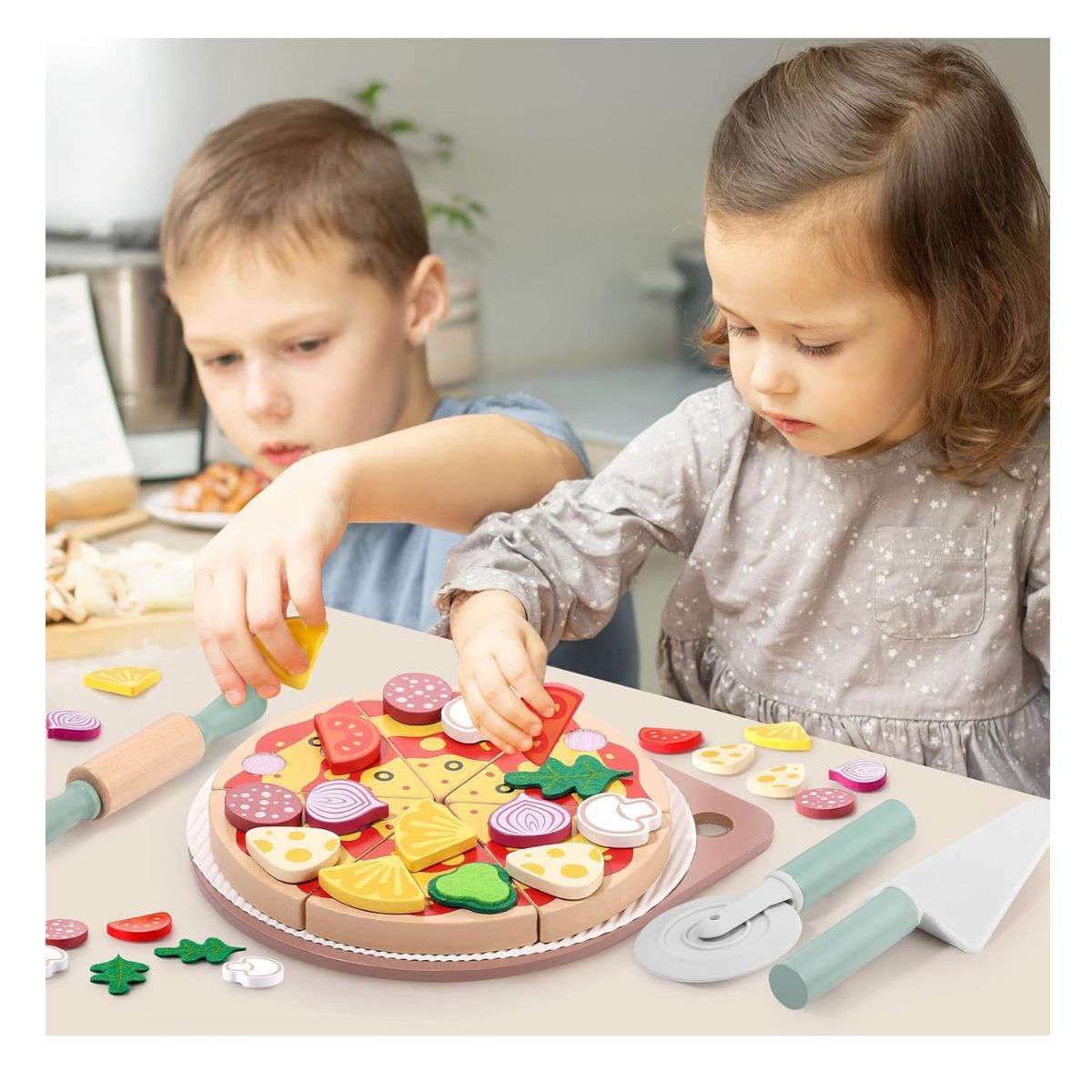 JUGUETE PIZZA DE MADERA DIDACTICO 25 PCS PARA NIÑOS ARMABLE - 6