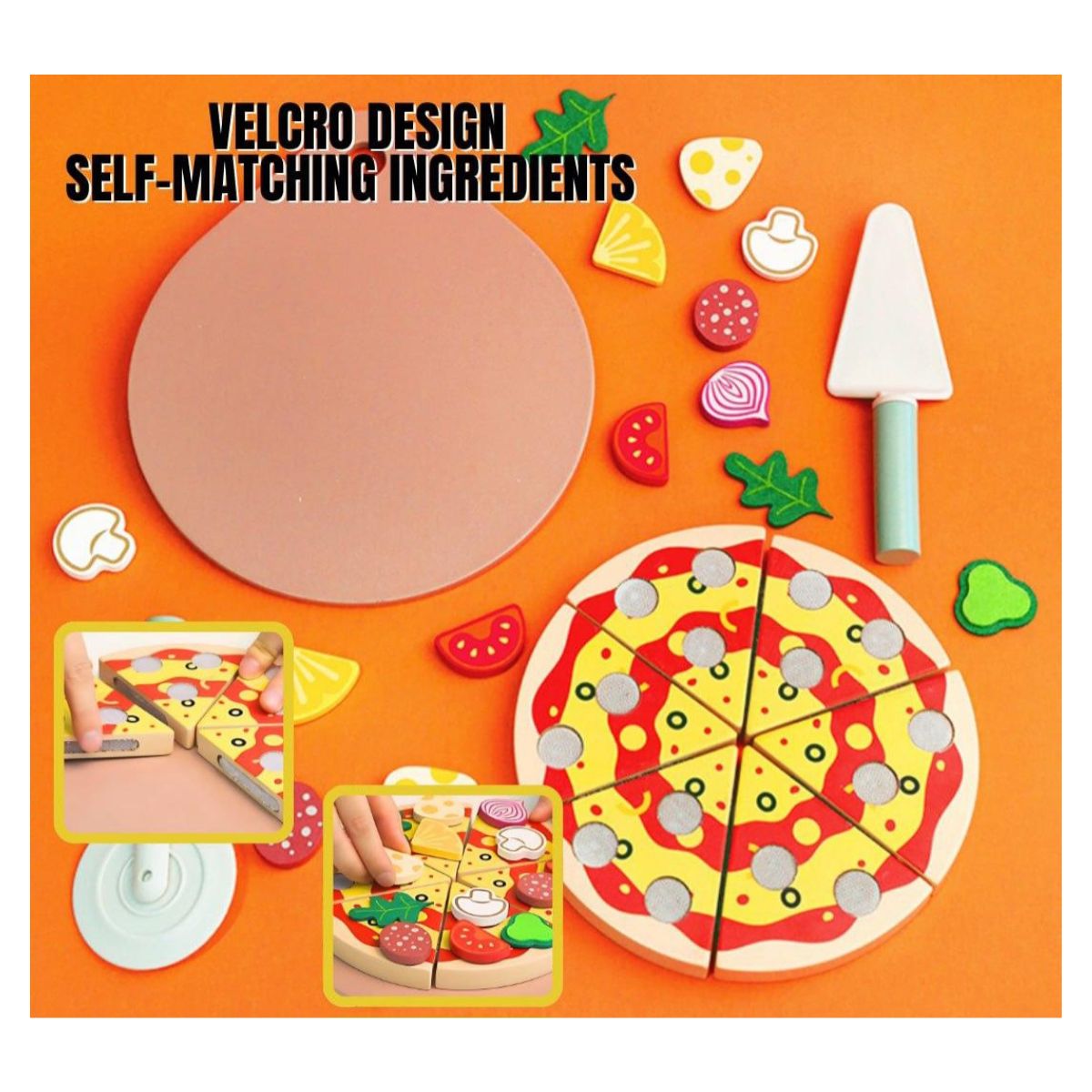 JUGUETE PIZZA DE MADERA DIDACTICO 25 PCS PARA NIÑOS ARMABLE - 7