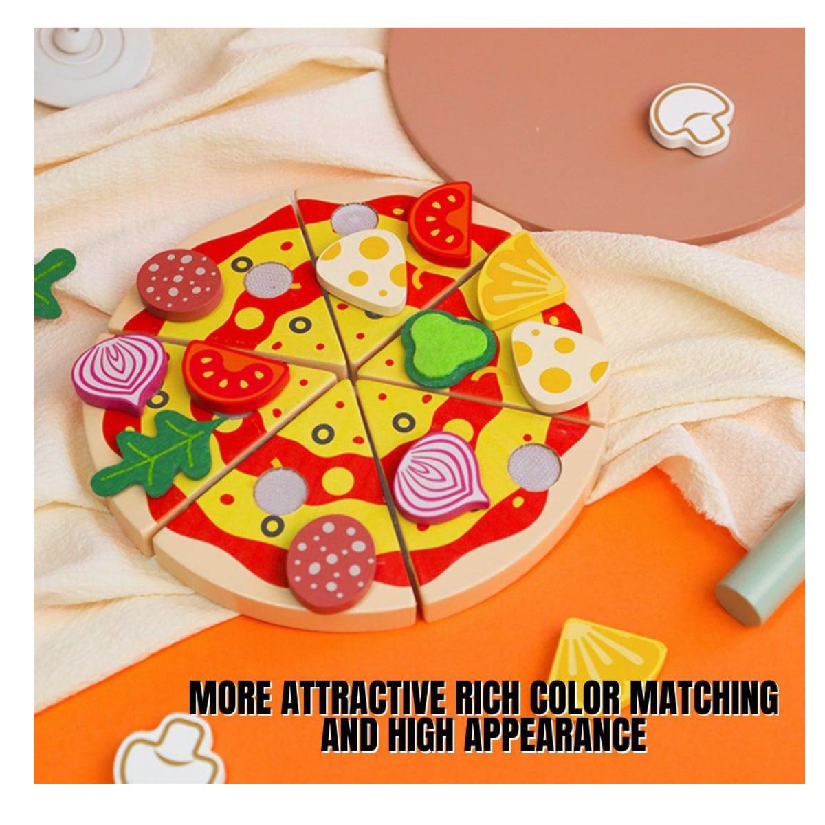 JUGUETE PIZZA DE MADERA DIDACTICO 25 PCS PARA NIÑOS ARMABLE - 8