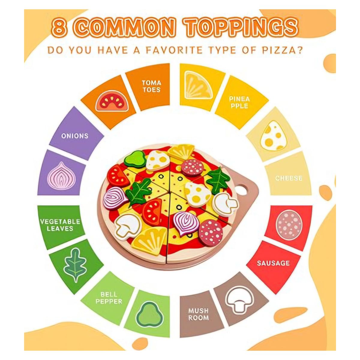 JUGUETE PIZZA DE MADERA DIDACTICO 25 PCS PARA NIÑOS ARMABLE - 10