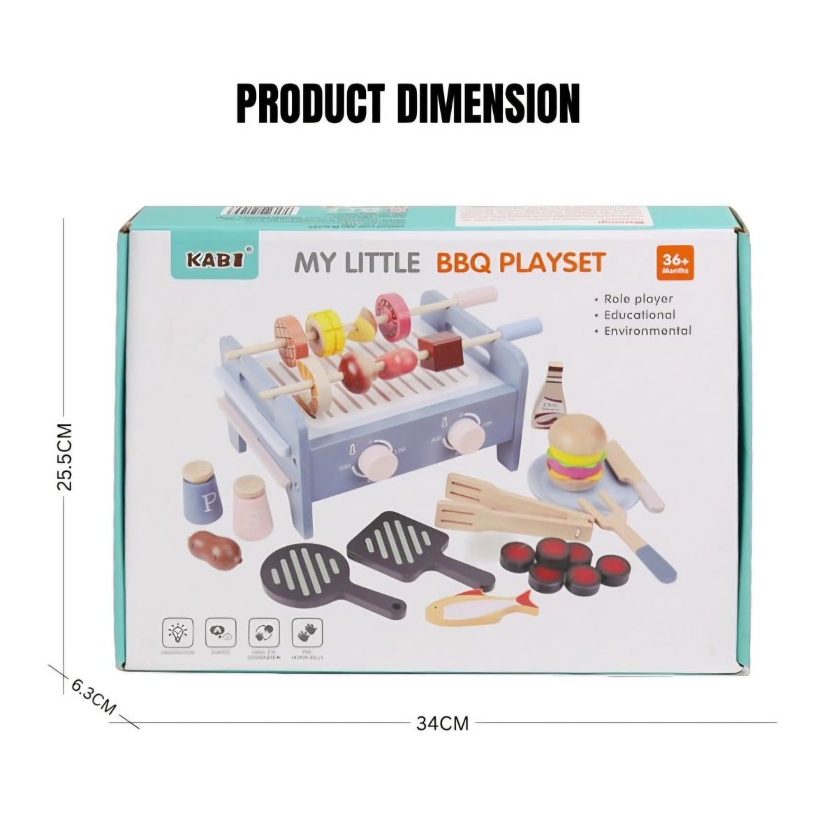 JUEGO PARRILLA BBQ DIDACTICO PARA NIÑOS DE MADERA MONTESSORI CON ACCESORIOS - 2