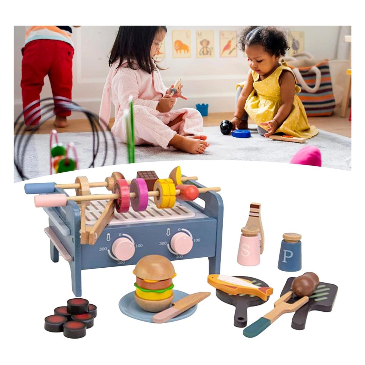 JUEGO PARRILLA BBQ DIDACTICO PARA NIÑOS DE MADERA MONTESSORI CON ACCESORIOS - 3