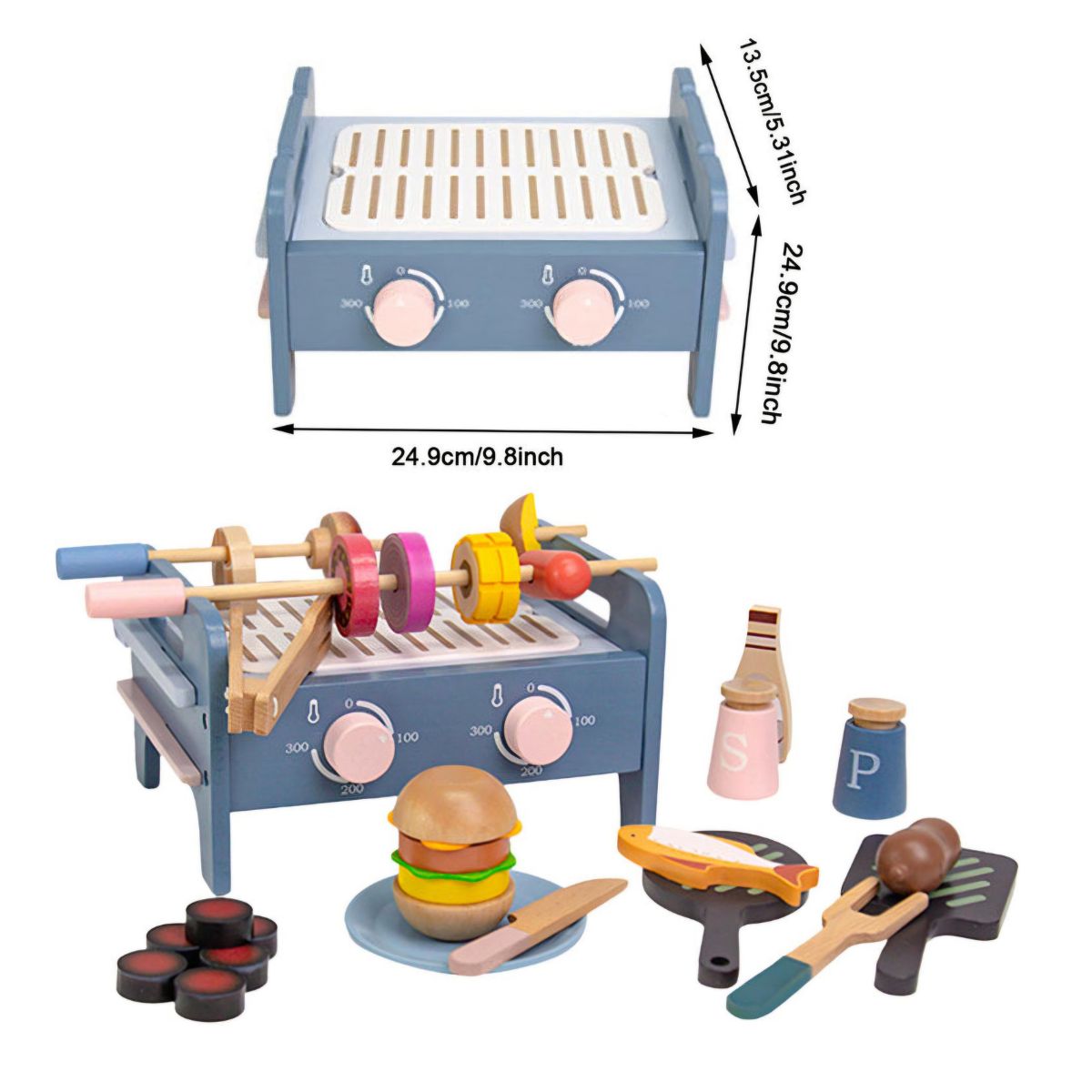 JUEGO PARRILLA BBQ DIDACTICO PARA NIÑOS DE MADERA MONTESSORI CON ACCESORIOS - 4