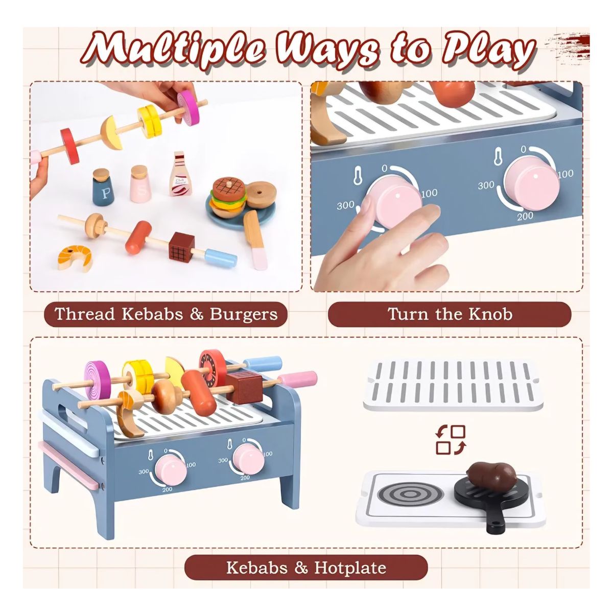 JUEGO PARRILLA BBQ DIDACTICO PARA NIÑOS DE MADERA MONTESSORI CON ACCESORIOS - 6