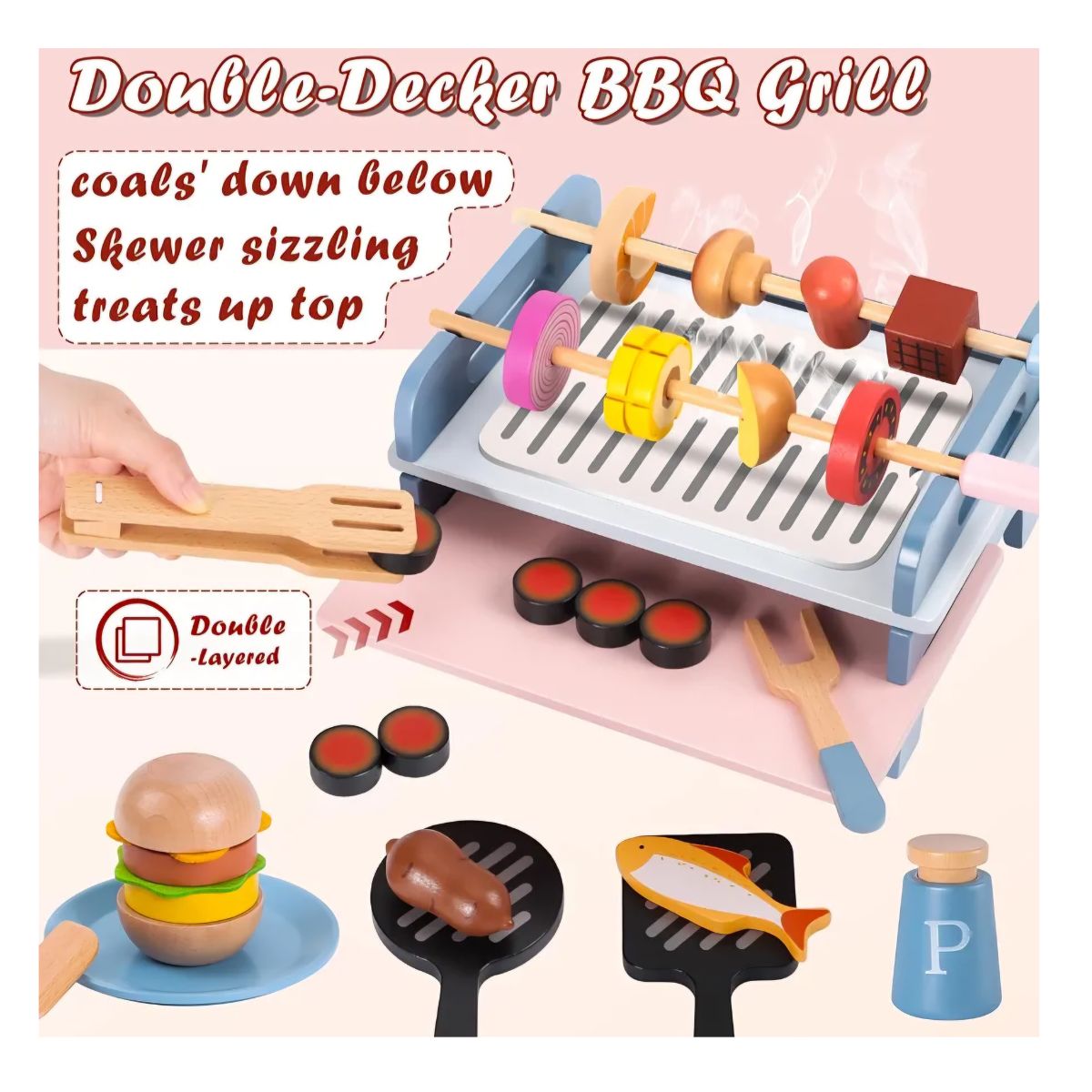 JUEGO PARRILLA BBQ DIDACTICO PARA NIÑOS DE MADERA MONTESSORI CON ACCESORIOS - 7