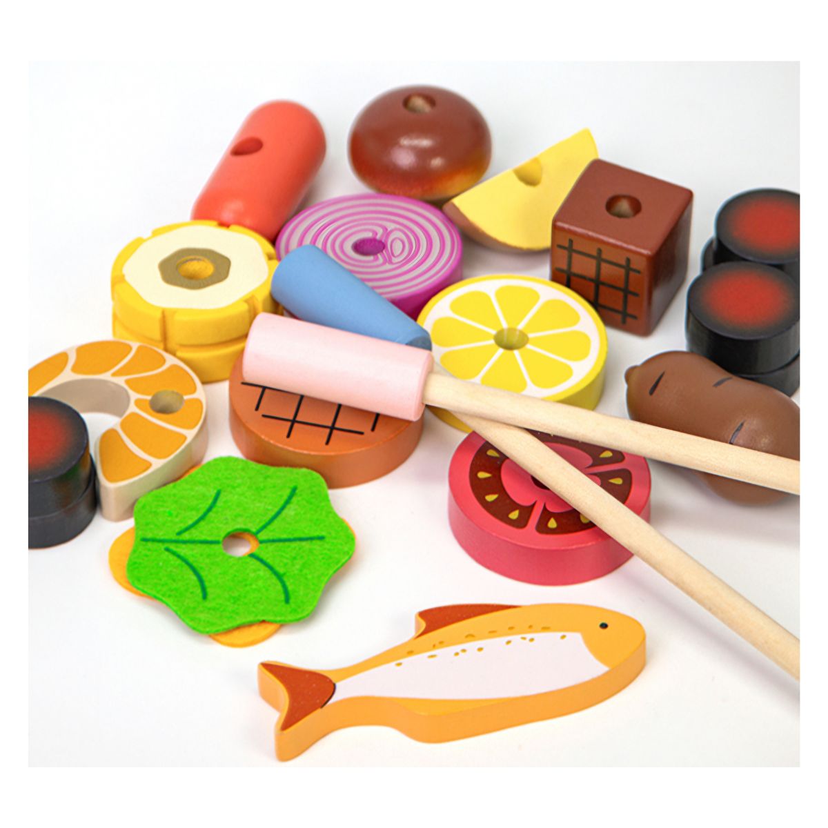 JUEGO PARRILLA BBQ DIDACTICO PARA NIÑOS DE MADERA MONTESSORI CON ACCESORIOS - 8