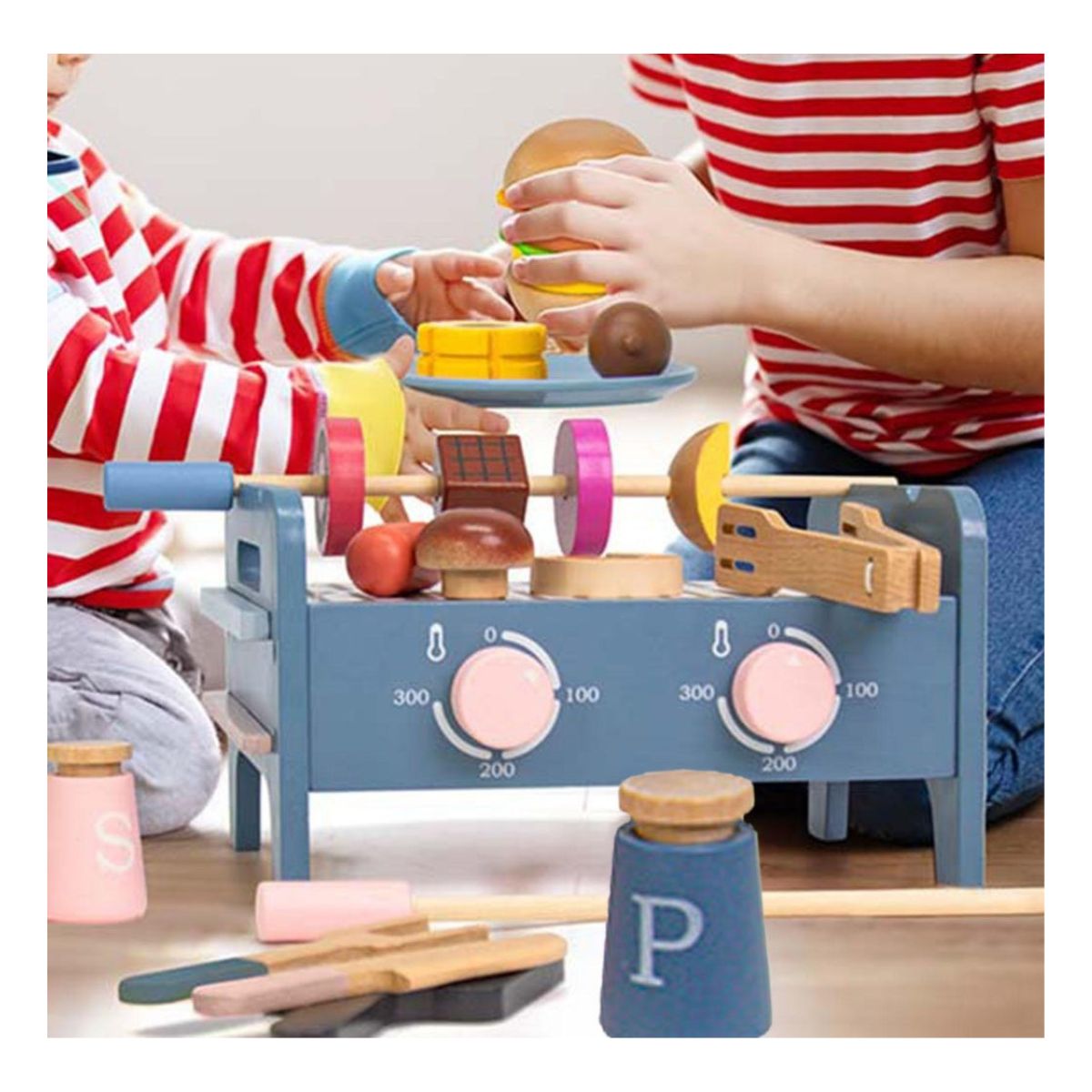 JUEGO PARRILLA BBQ DIDACTICO PARA NIÑOS DE MADERA MONTESSORI CON ACCESORIOS - 9