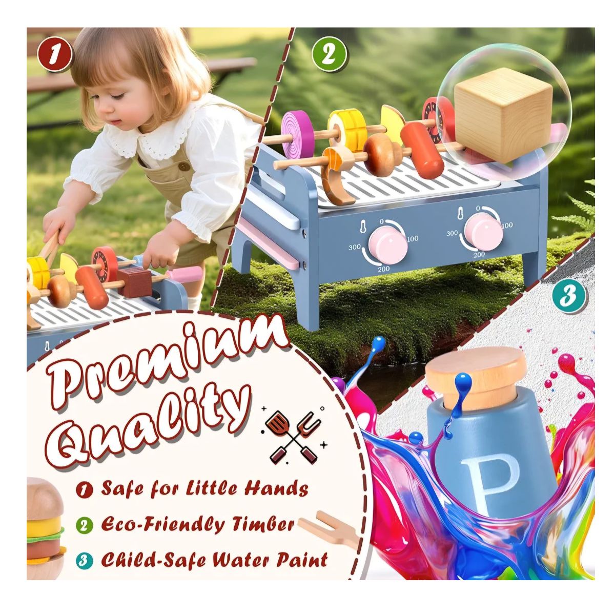 JUEGO PARRILLA BBQ DIDACTICO PARA NIÑOS DE MADERA MONTESSORI CON ACCESORIOS - 10